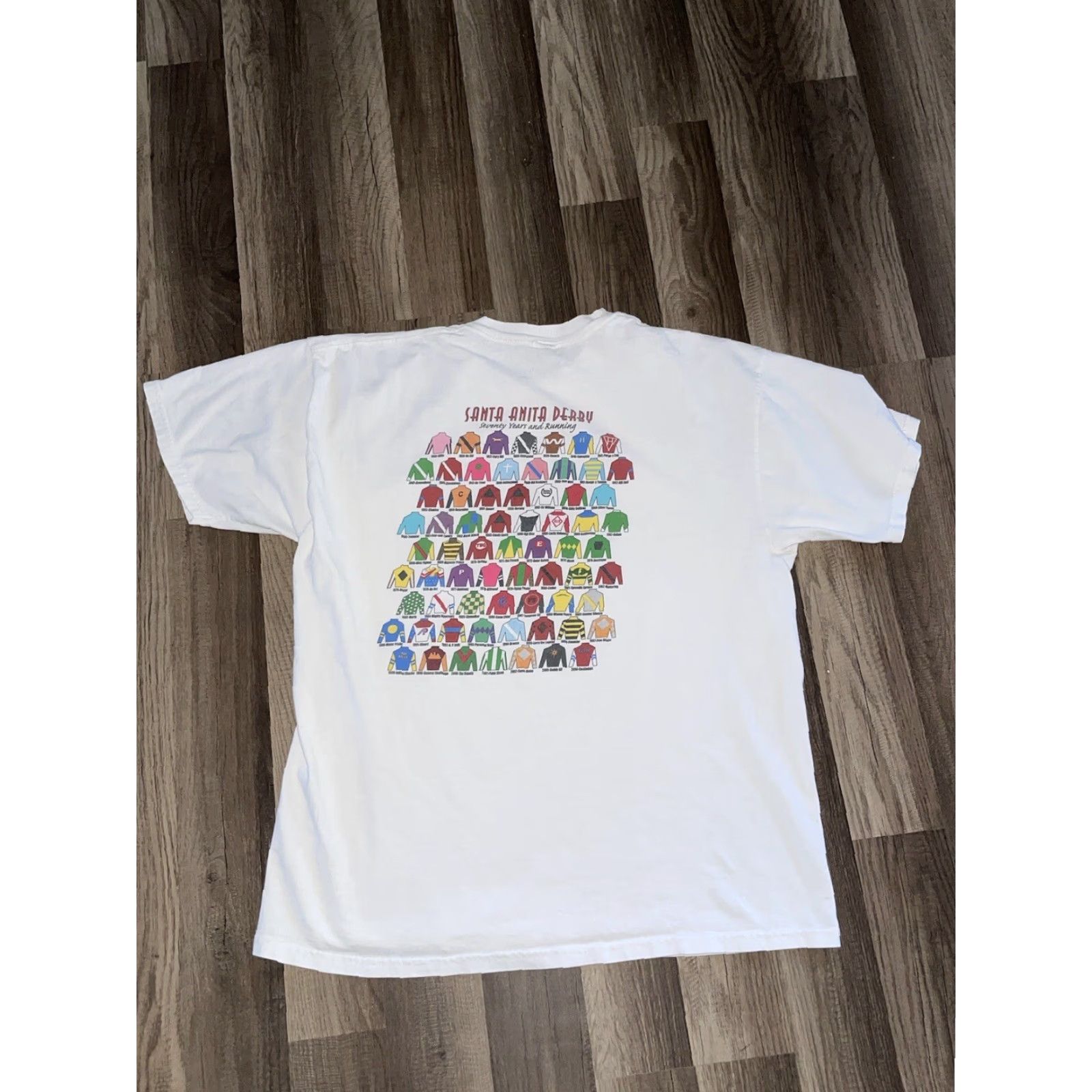 Vintage VINTAGE Derby T-Shirt Men L White 21x27 Santa Anita Derby Horses 21x27 Size US L / EU 52-54 / 3 - 4 Thumbnail