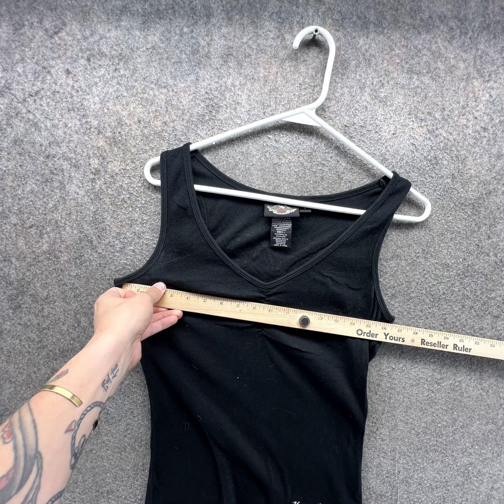 Harley Davidson Harley-Davidson Tank Top Womens Large Black Ruched V Neck Sleeveless Biker Top Size L / US 10 / IT 46 - 2 Thumbnail