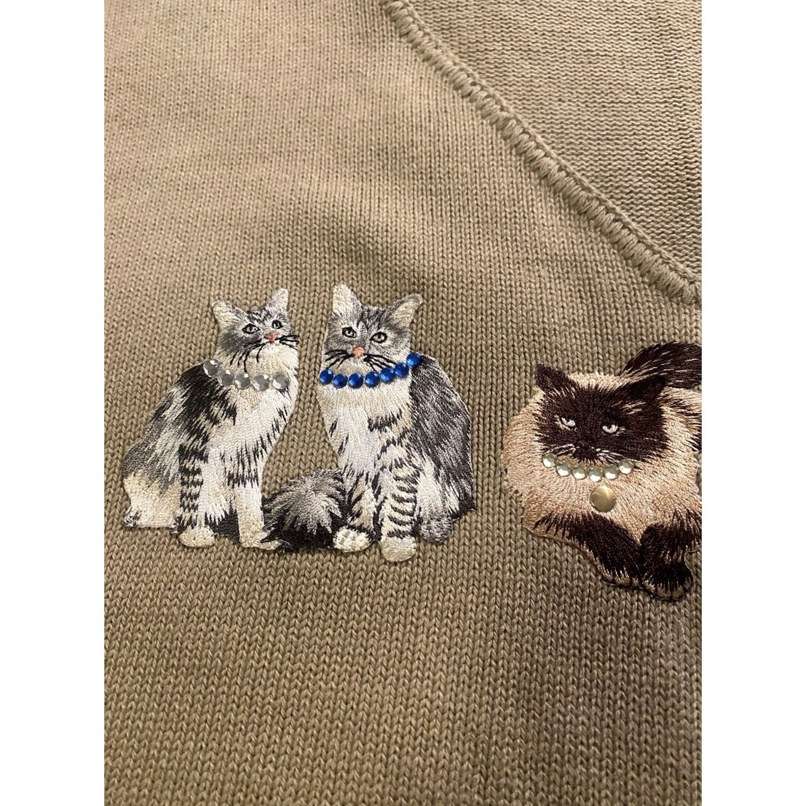 4SDESIGNS VINTAGE Tia S DESIDNS Short Sleeve Sweater Embroidered Cats Rhinestones 2XL NWT Beige Cap Sleeve Pullover Cats 90s Womens Size XXL / US 16-18 / IT 52-54 - 3 Thumbnail