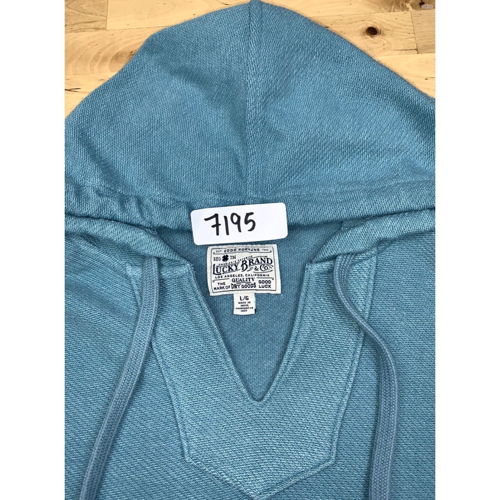 Lucky Brand Lucky Brand Hoodie Mens L Turquoise V-Neck Drawstring Pullover Casual Solid #7195 Size US L / EU 52-54 / 3 - 3 Thumbnail