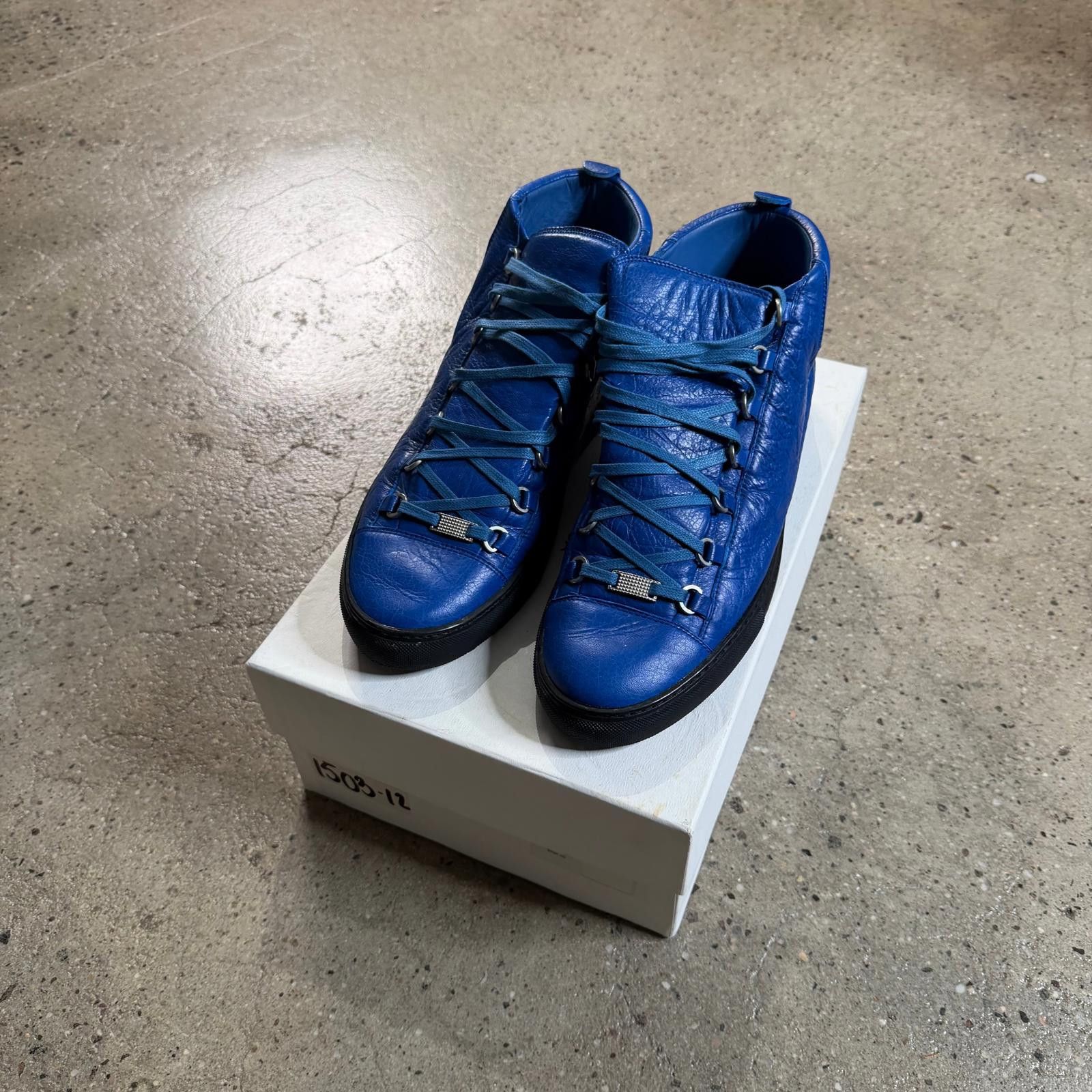 Balenciaga Balenciaga Leather Arena Sneakers (Blue) Size US 12 / EU 45 - 1 Thumbnail