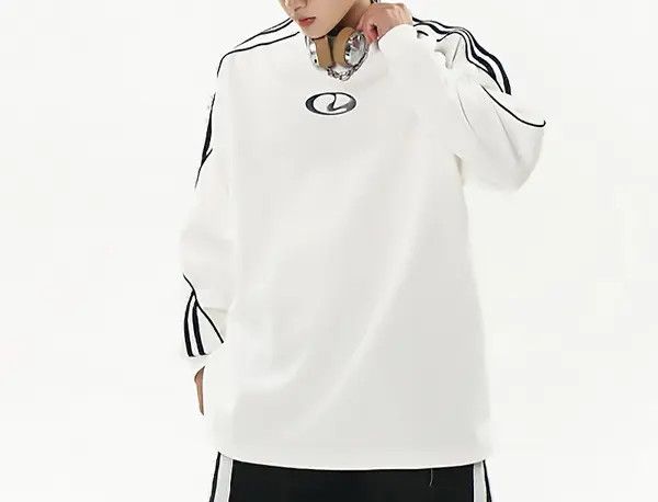 VIBE y2k Style Striped White Long Sleeve T Shirt Size US L / EU 52-54 / 3 - 8 Thumbnail