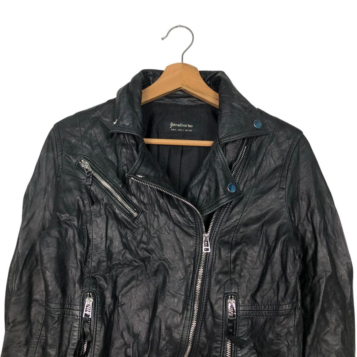 Japanese Brand 🔥VINTAGE BIKER LEATHER JACKET DOUBLE COLLAR STRADIVARIUS Size US S / EU 44-46 / 1 - 5 Thumbnail