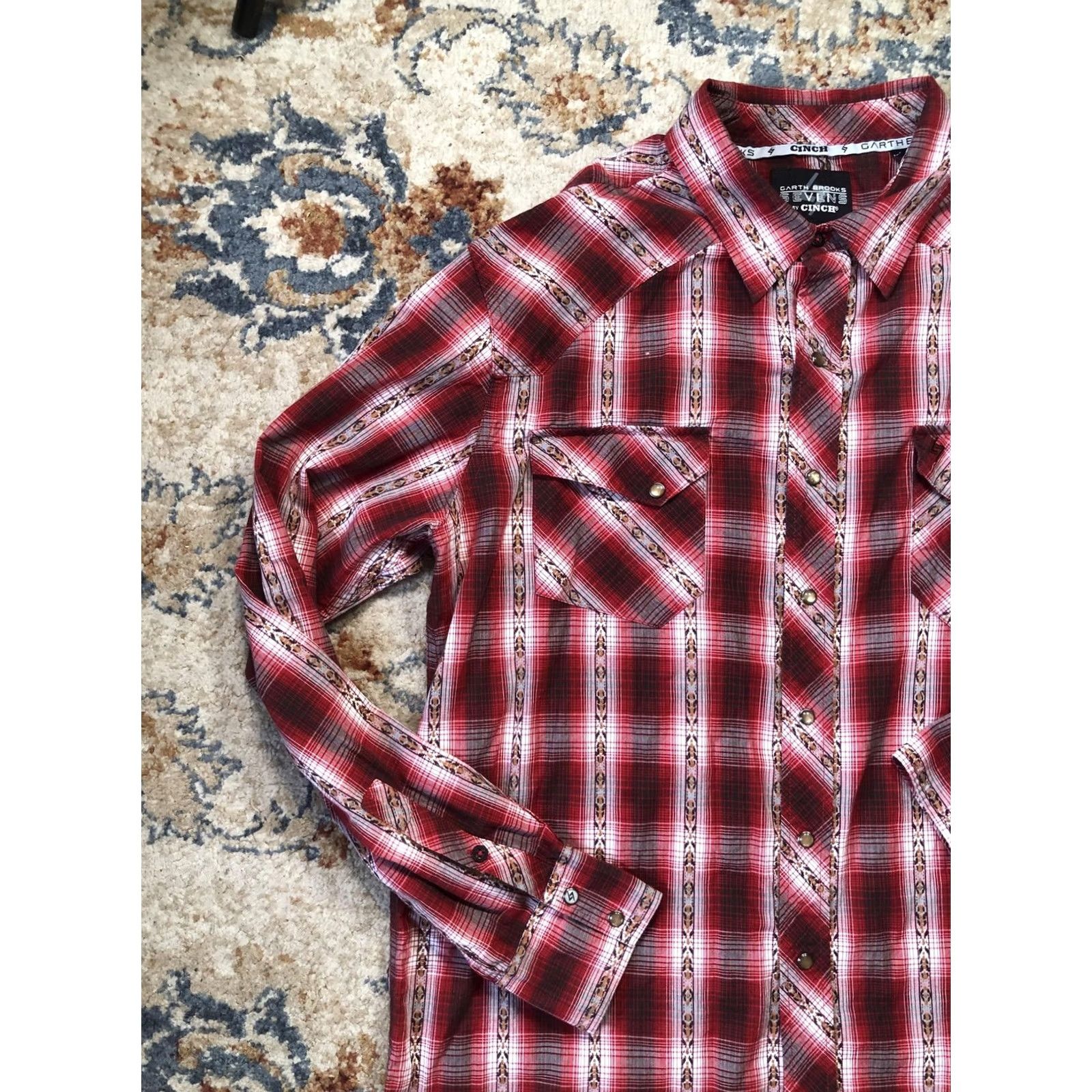 Brooks VINTAGE Garth Brooks Sevens Cinch Shirt Mens XL Plaid Western Pearl Snap Red Size US XL / EU 56 / 4 - 3 Thumbnail
