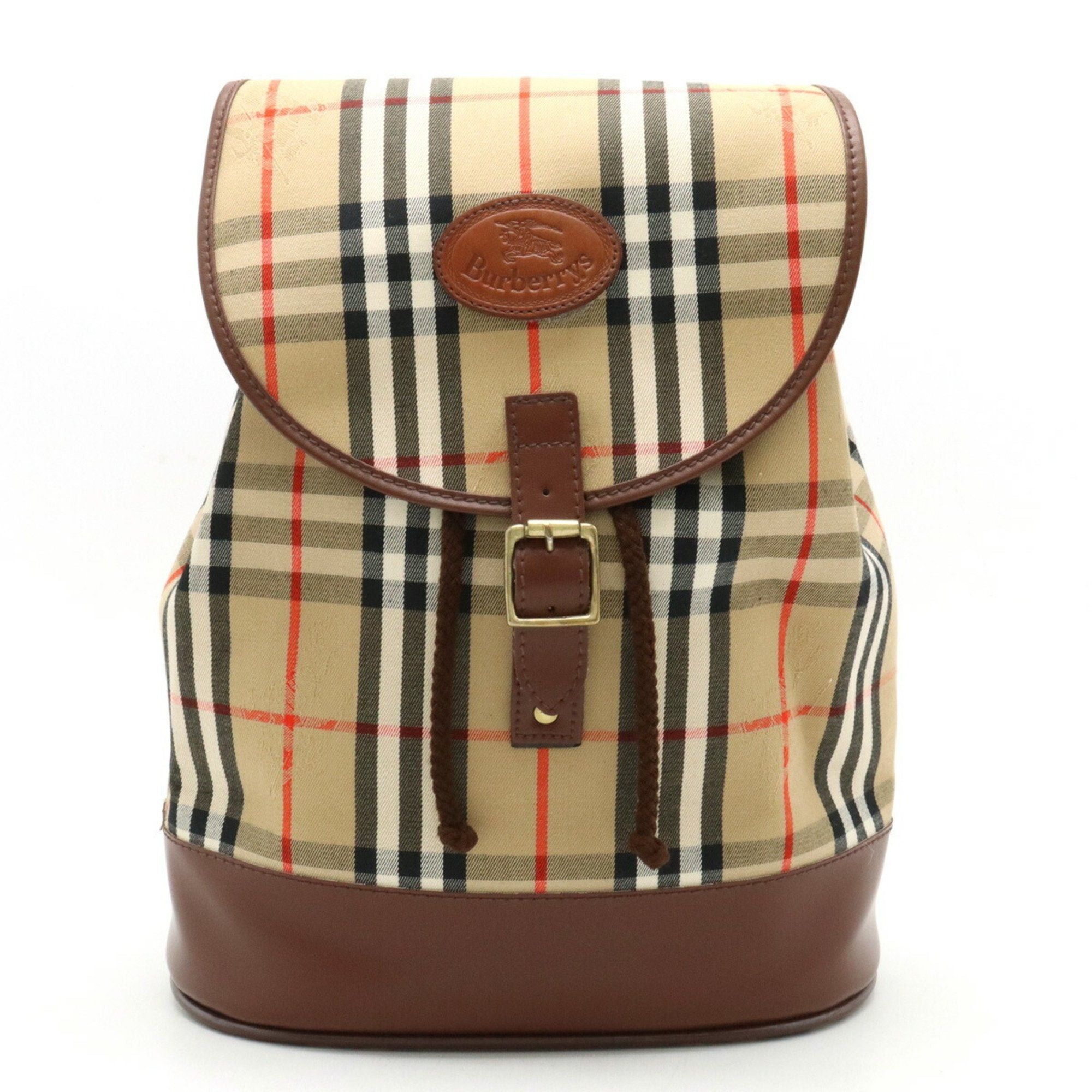 image of Burberrys Nova Check Shadow Horse Rucksack Backpack Canvas Leather Beige Brown in White, Women's