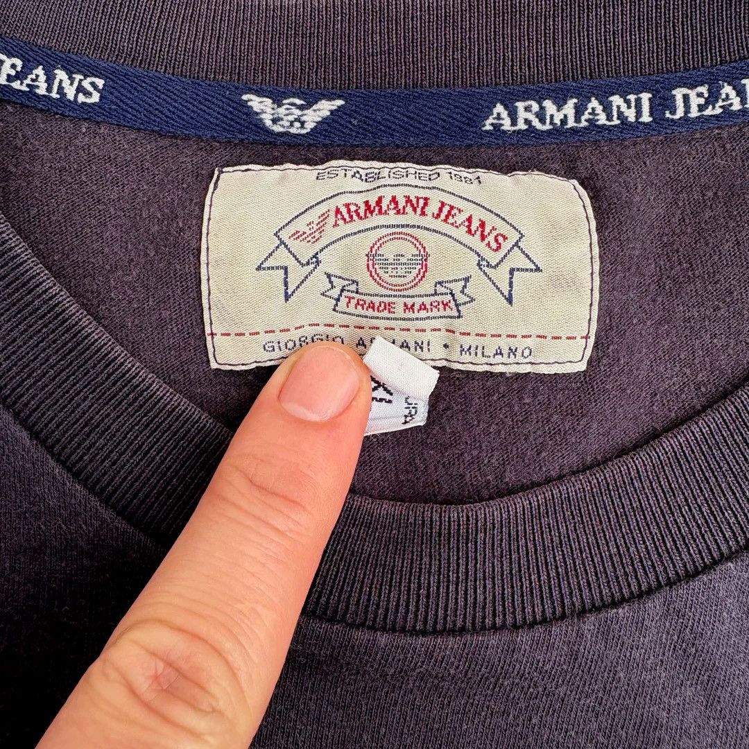Armani Armani Jeans 1990 90s Vintage L/S Logo Italy Navy T-Shirt Size US XL / EU 56 / 4 - 4 Thumbnail