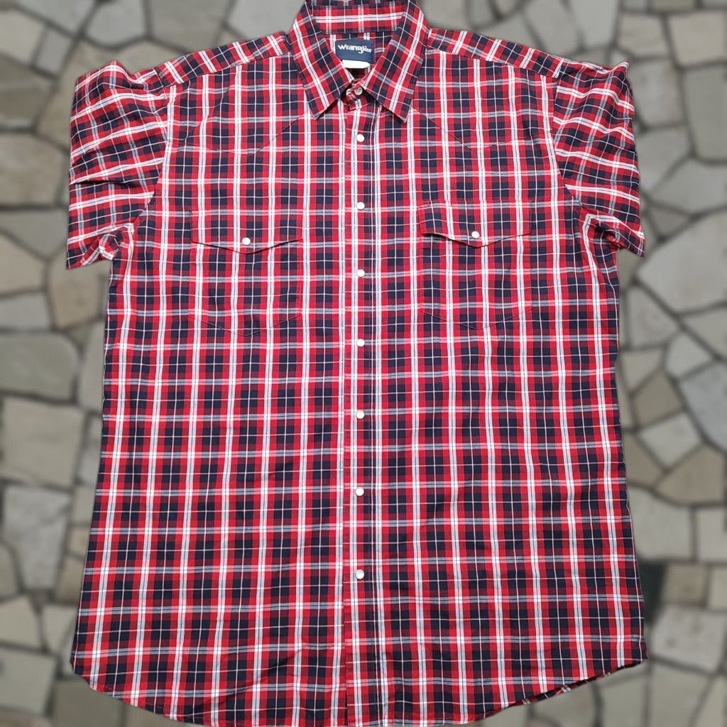 Wrangler Wrangler Western Shirt Mens XLT XL Tall Pearl Snap Red Plaid Long Sleeve Pockets Size US XL / EU 56 / 4 - 1 Thumbnail