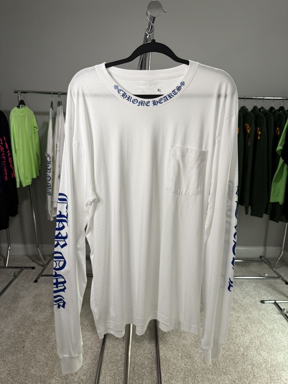 Chrome Hearts Chrome Hearts White/Blue Neck Logo Longsleeve Size US XL / EU 56 / 4 - 1 Thumbnail