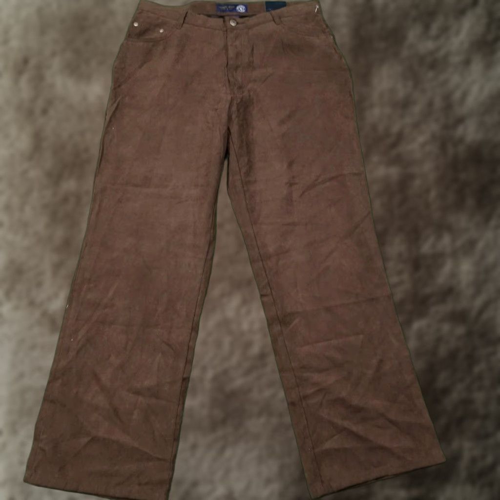 Vintage Venezia Jeans Womens Khakis Pants 14 Brown Faux Suede Straight Leg 34x30 Pockets 100% Polyester Size 36" / US 14 / IT 50 - 1 Thumbnail