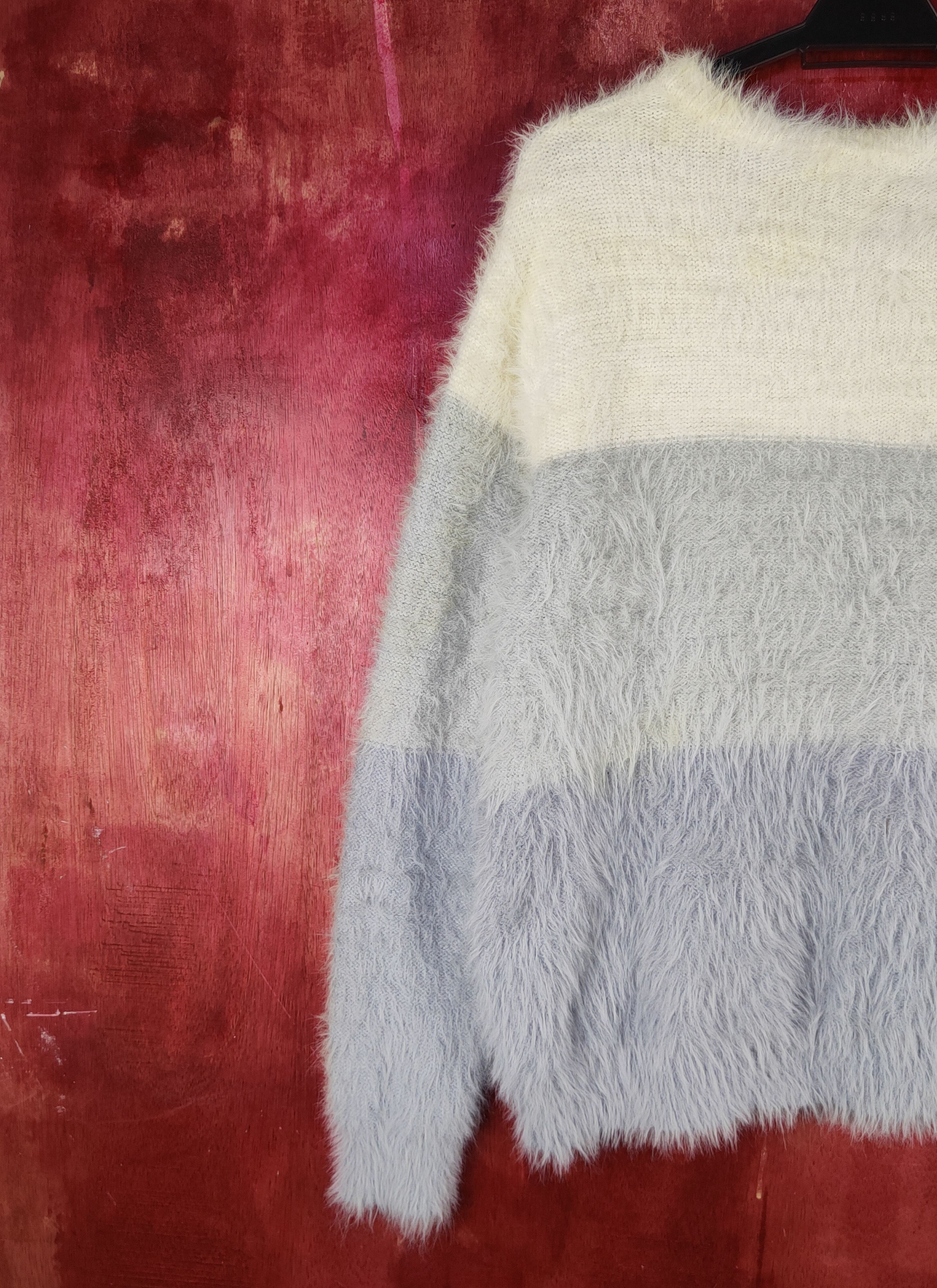 Homespun Knitwear Healthy Karen Blue Shag Shaggy Fur Mohair Knitwear #S2279 Size L / US 10 / IT 46 - 8 Thumbnail