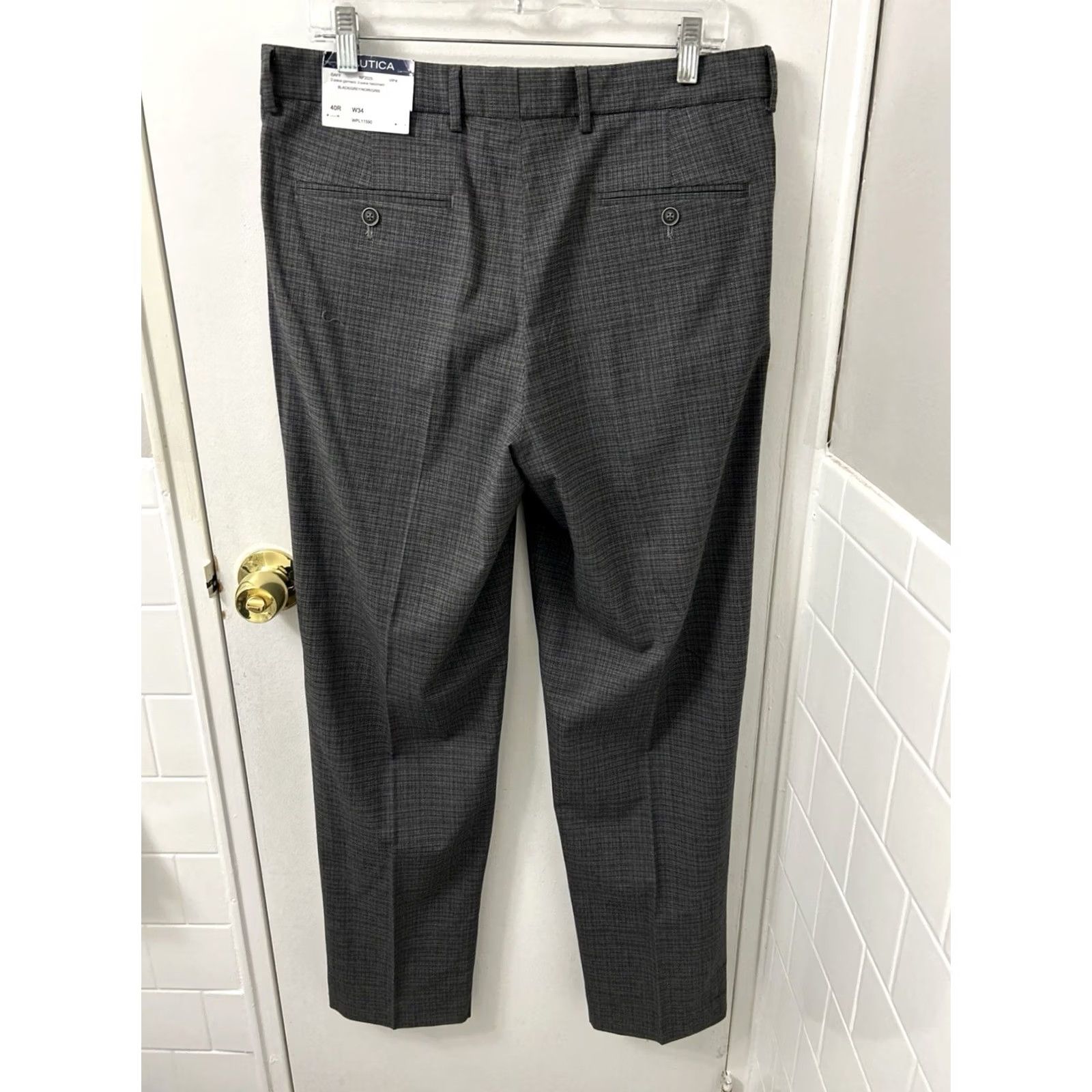 Nautica Nautica Slim Fit Dress Pants Mens 34x32 Black Grey NWT Zipper Button Flat Front Polyester Blend Size US 34 / EU 50 - 2 Thumbnail