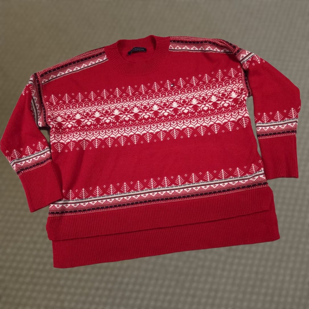 Tommy Hilfiger Tommy Hilfiger Sweater Womens XL Red Fair Isle Knit Holiday Crewneck Pullover Size XL / US 12-14 / IT 48-50 - 1 Thumbnail