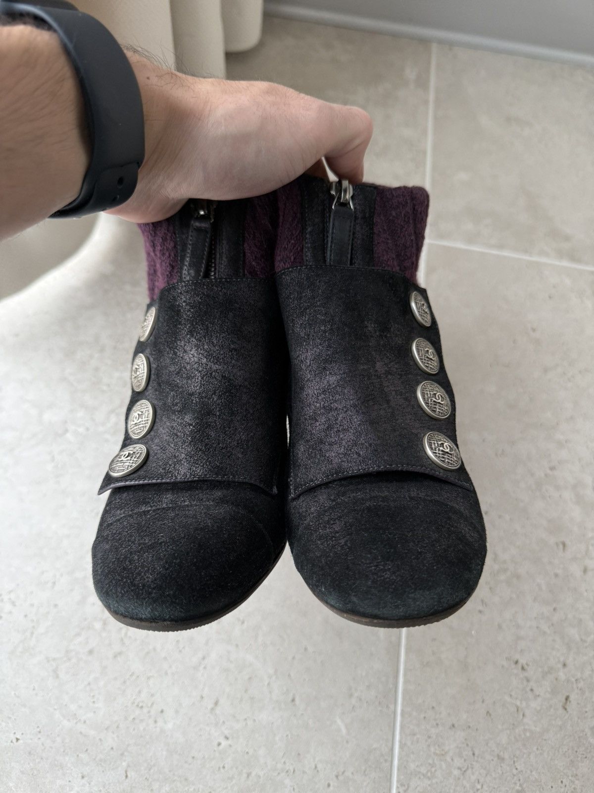 Chanel CHANEL Iridescent Wool Suede CC Snap Buttons Ankle Boots Size US 9 / IT 39 - 6 Thumbnail