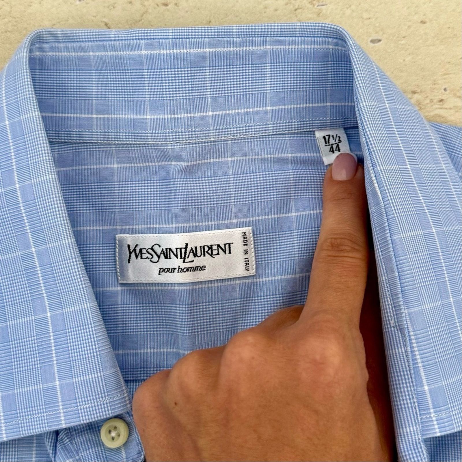Yves Saint Laurent Yves Saint Laurent Long Sleeve Shirt, Blue, Size 17 1/2, 44 Size US XL / EU 56 / 4 - 7 Thumbnail