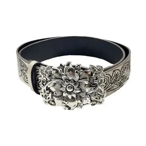 VIBE Retro Embossed Flower PU Leather Belt Size ONE SIZE - 3 Thumbnail
