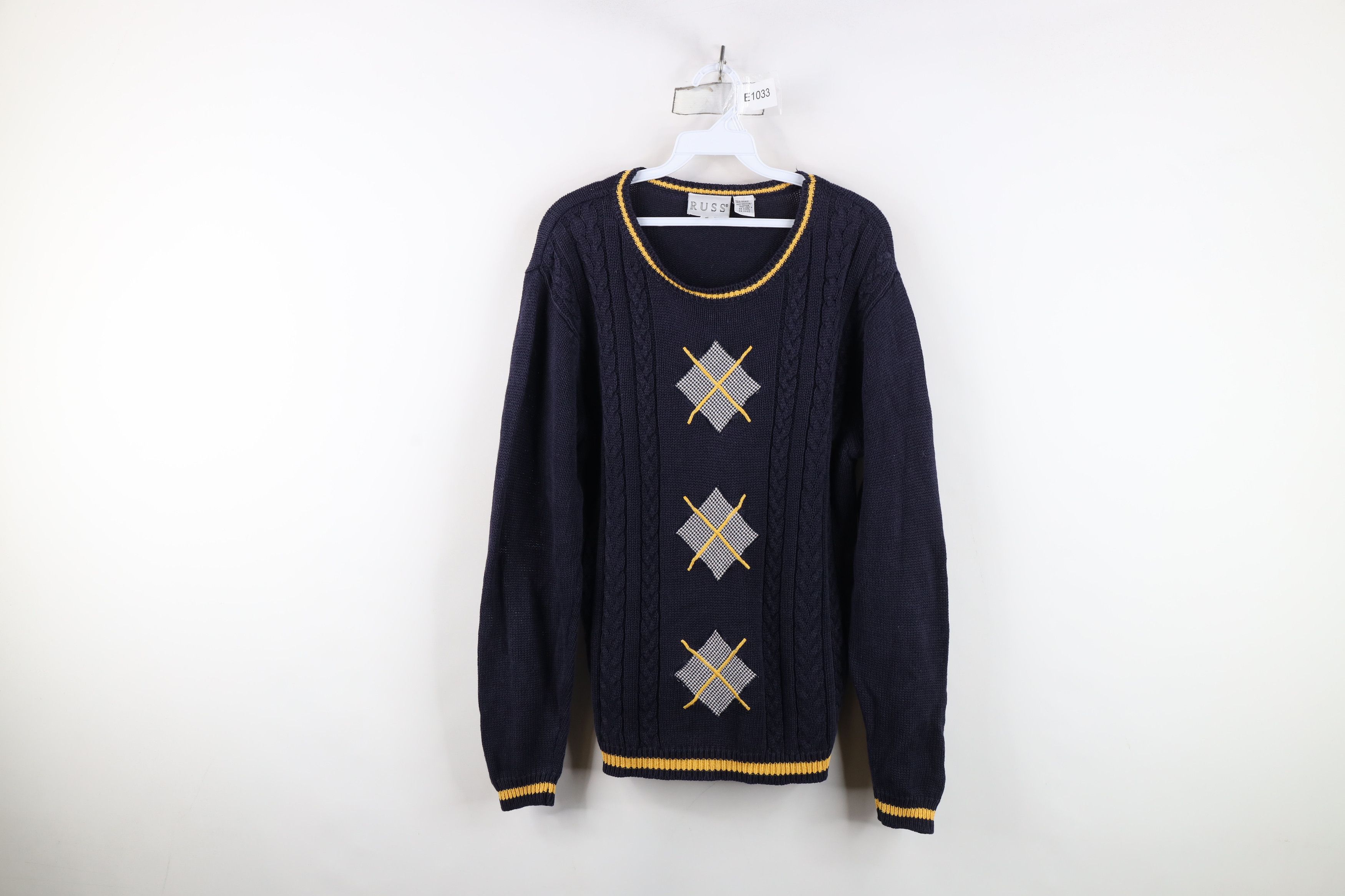 Vintage Vintage 90s Streetwear Diamond Chunky Cable Knit Sweater Size US S / EU 44-46 / 1 - 1 Thumbnail