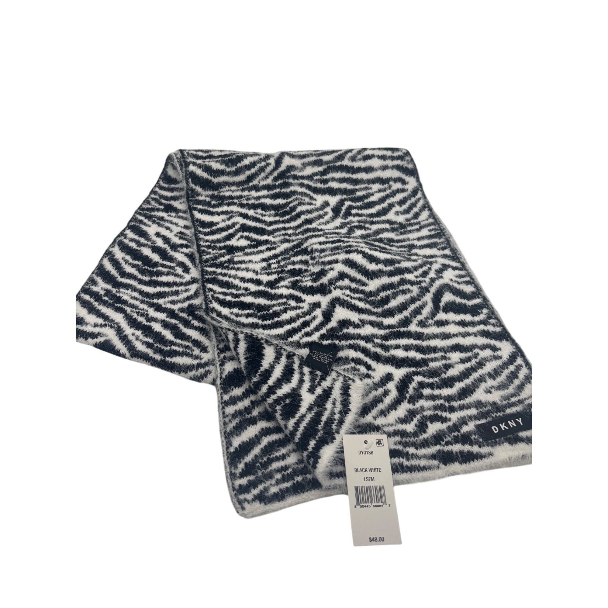 DKNY DKNY Fuzzy Animal Print Knit Scarf , Black/ White 12"x67" Size ONE SIZE - 12 Thumbnail