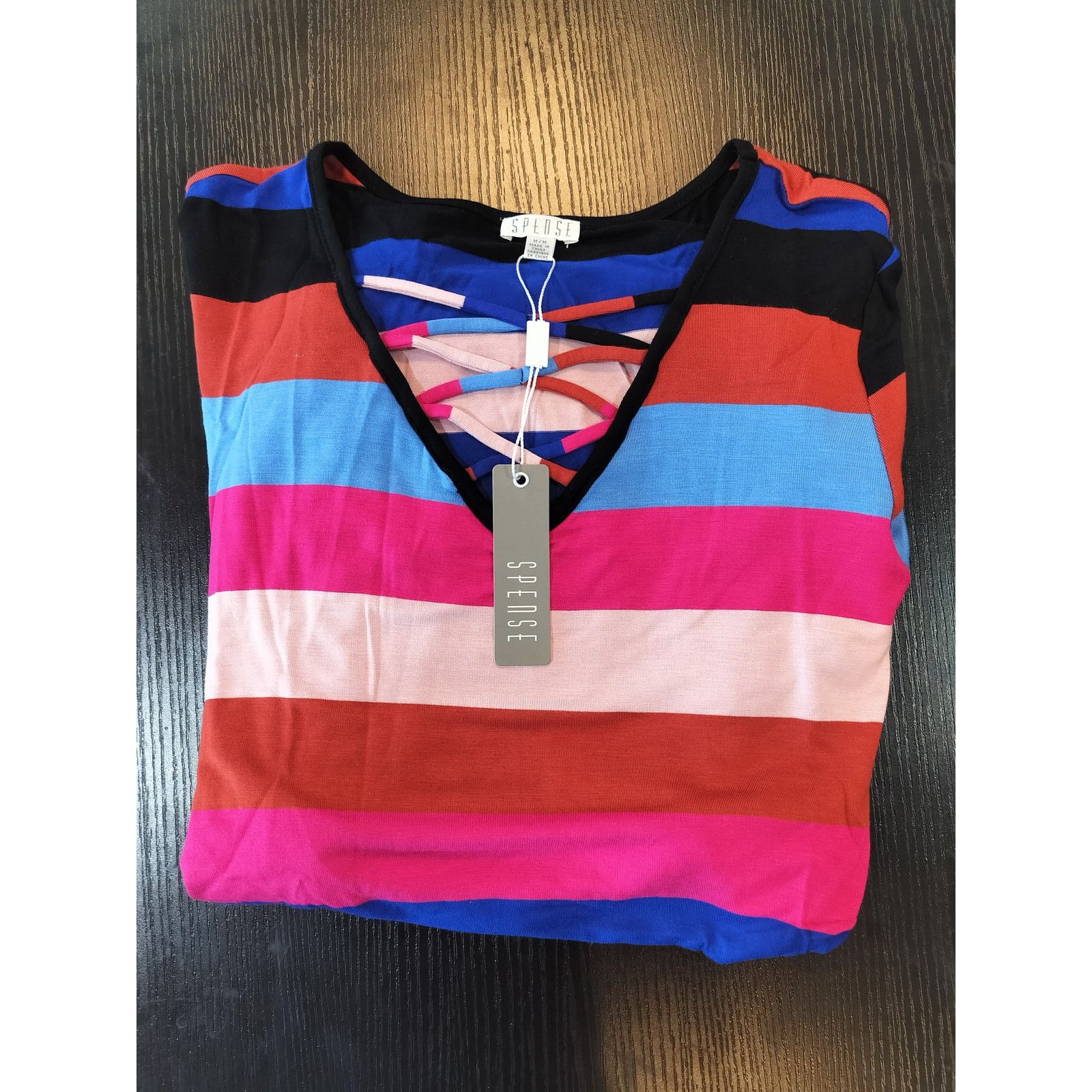 Other Spense Striped Maxi Dress M V Neck Short Sleeve Multicolor Size M / US 6-8 / IT 42-44 - 5 Thumbnail
