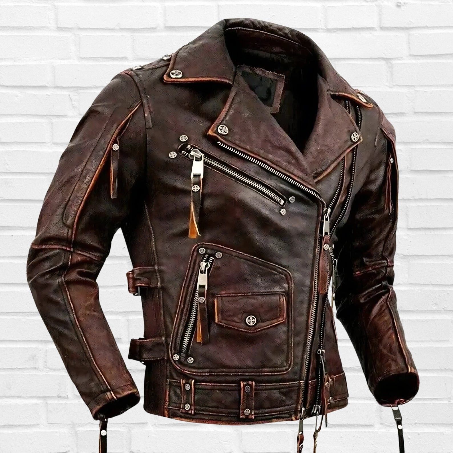 Other Handmade Vintage real leather biker jacket Size US M / EU 48-50 / 2 - 1 Thumbnail