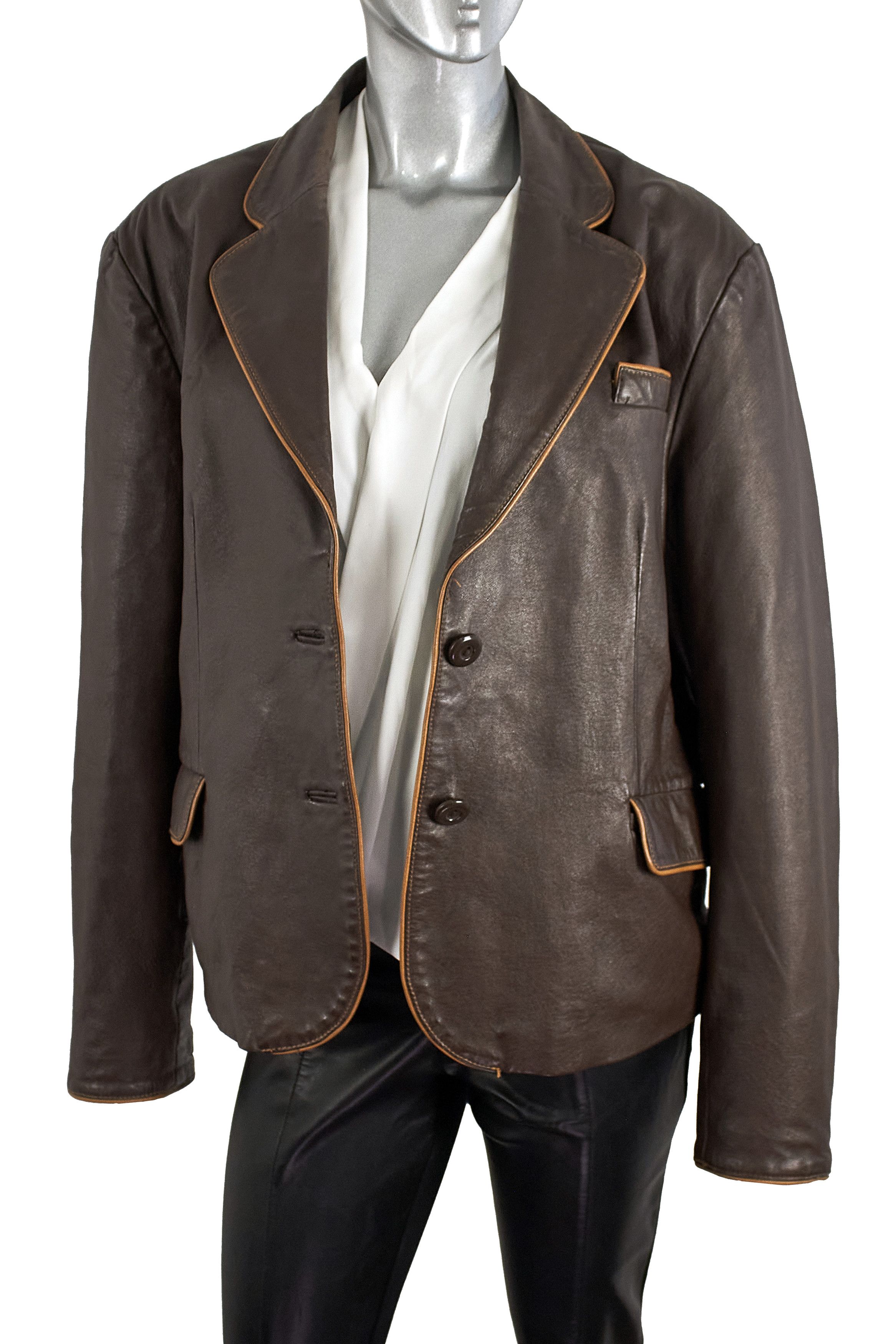 Vintage Vintage Brown Leather Blazer Jacket Made in England Size XL / US 12-14 / IT 48-50 - 3 Thumbnail