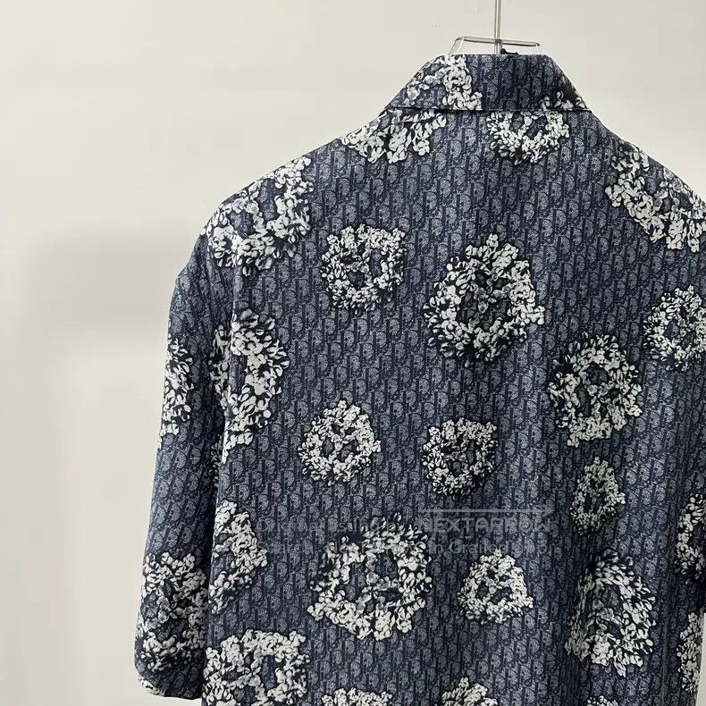 Dior Dior Size 41 Blue silk full logo short-sleeved shirt Size US XS / EU 42 / 0 - 5 Thumbnail