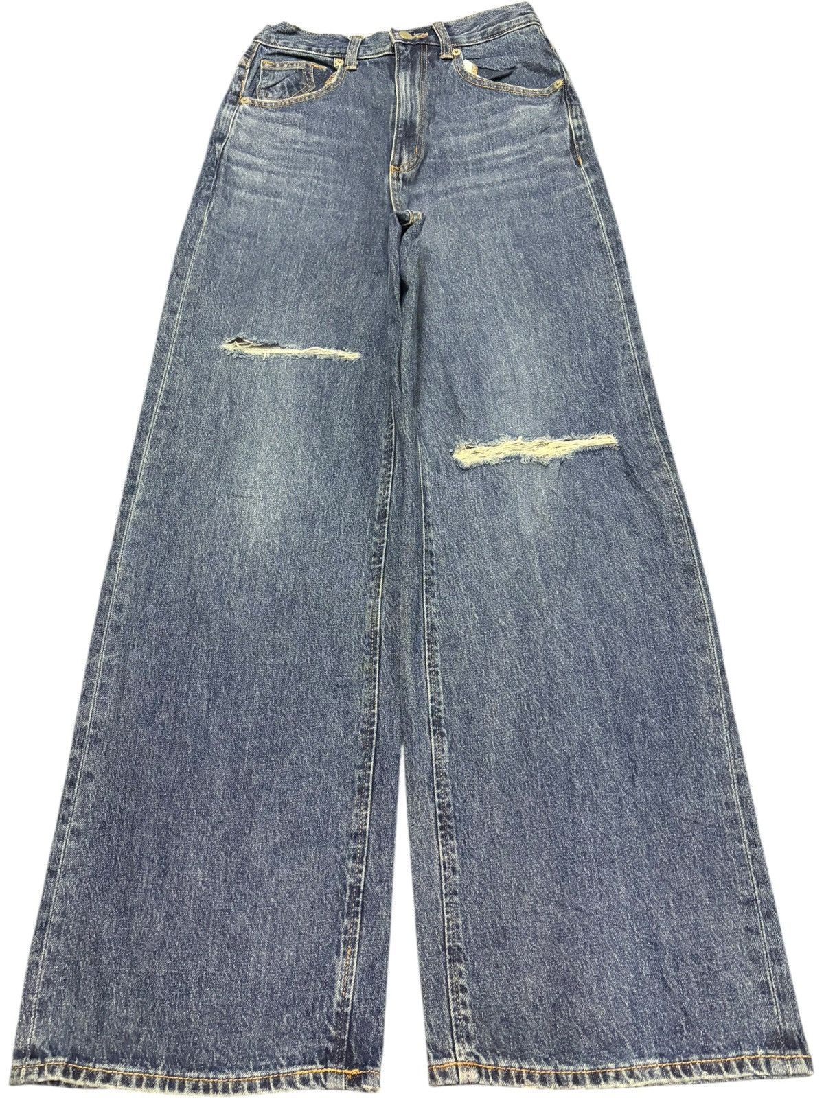 GU Vintage Gu Distressed Ultra Wide Blue Wash Baggy Jeans Size 25" / US 0 / IT 36 - 1 Thumbnail