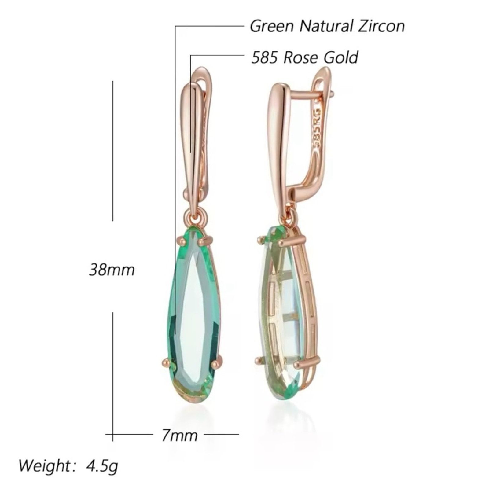 Other Green Stone Long Drop Earrings for Women Geometry Natural Size ONE SIZE - 2 Thumbnail