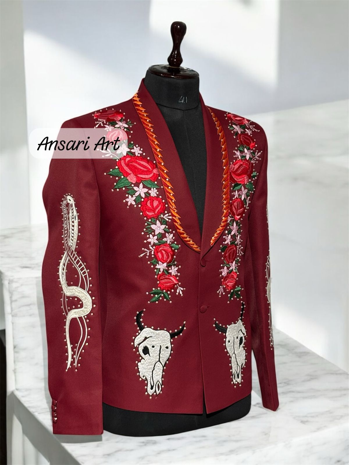 Other Men 2PC Customized floral embroidery cocktail prom outfit Size 42L - 3 Thumbnail