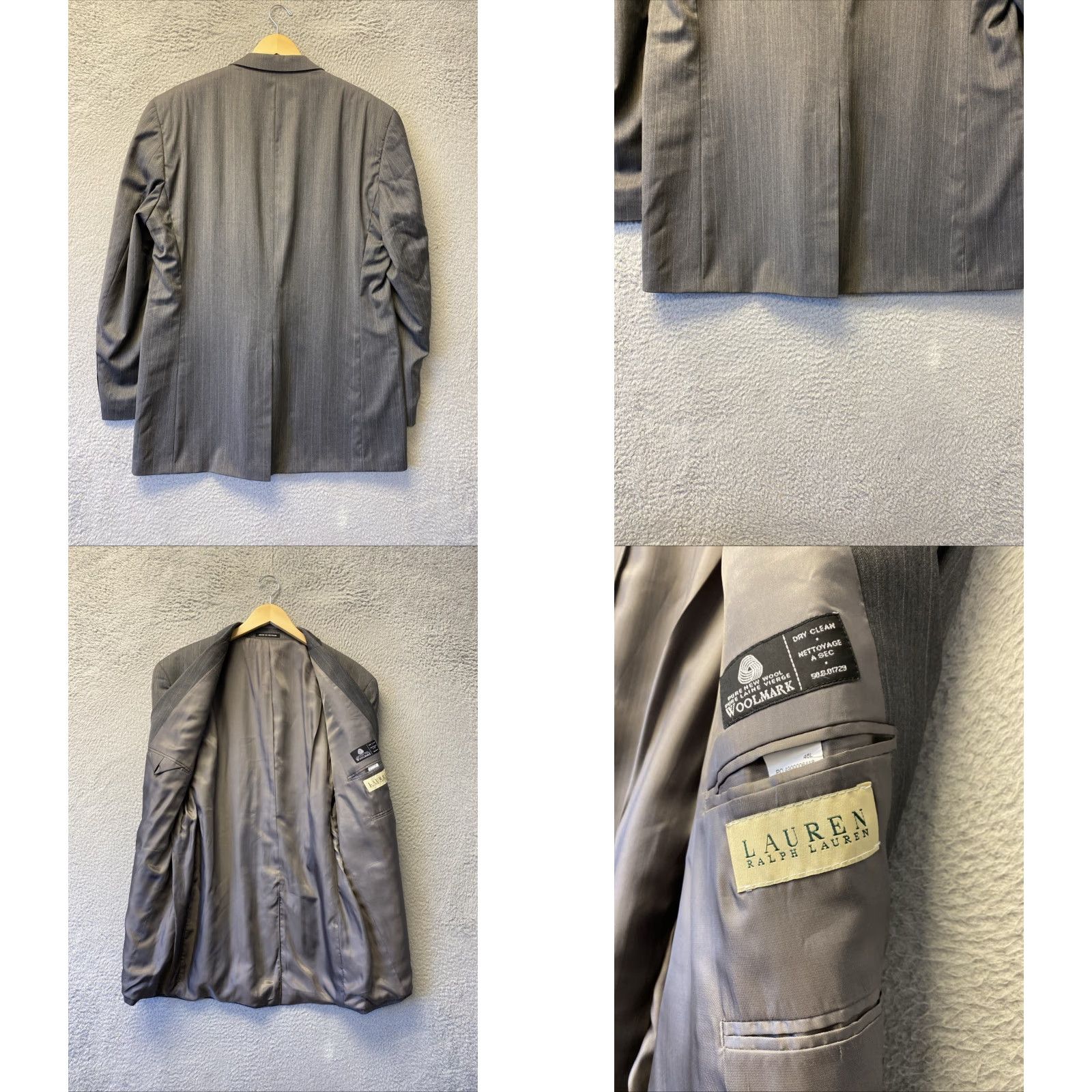 Ralph Lauren VINTAGE Ralph Lauren RLR Suit 2-piece Men Gray Wool Striped 46L Formal Classics Size 46L - 8 Thumbnail