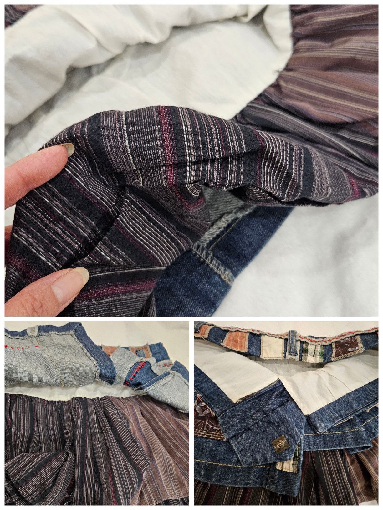 Designer × Vintage Vintage Multi-Material Layered Patchwork Denim Mini Skirt Size 28" / US 6 / IT 42 - 11 Thumbnail