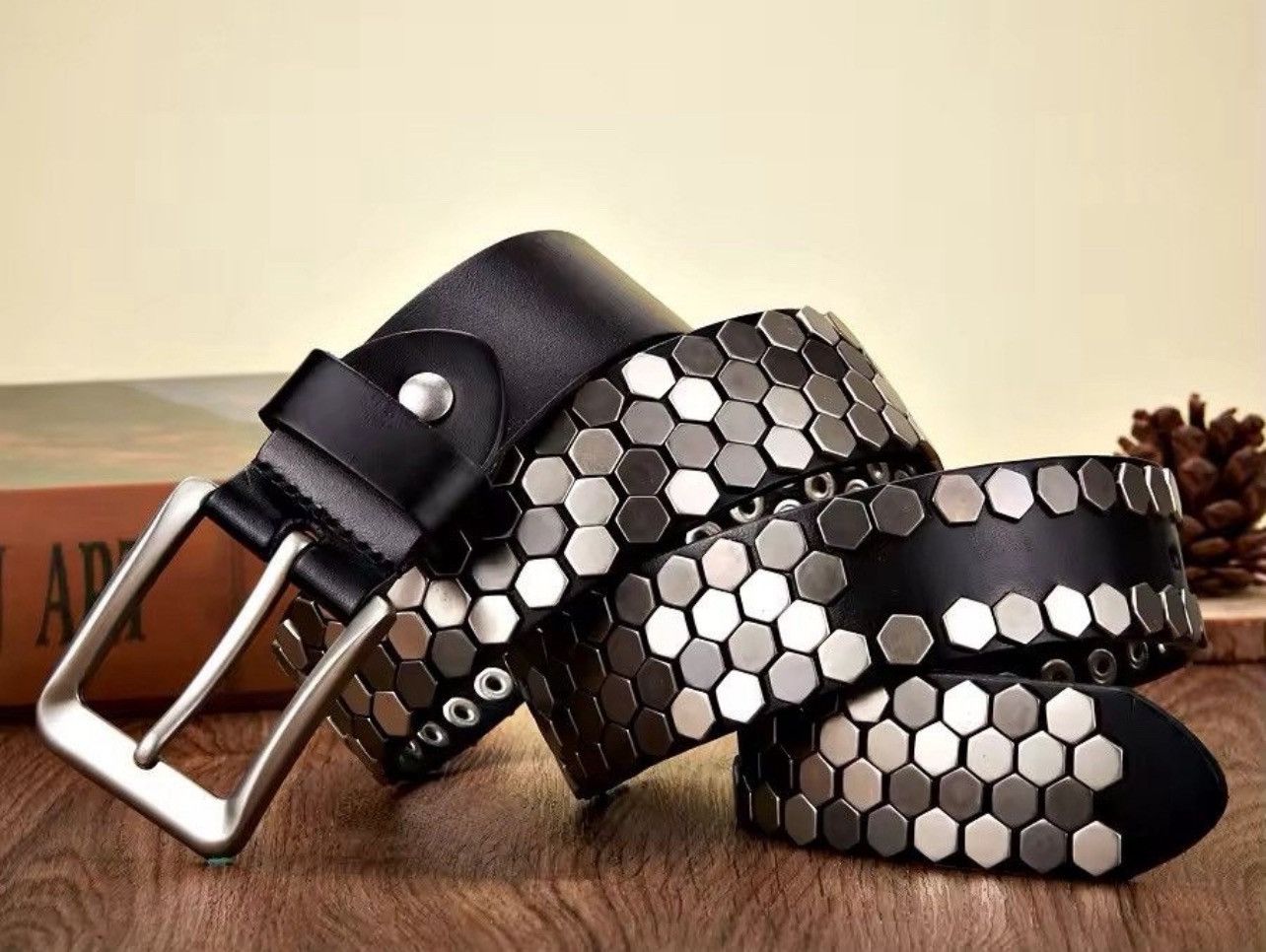 Leather 105 cm Rivet Studded Belt Size ONE SIZE - 3 Thumbnail