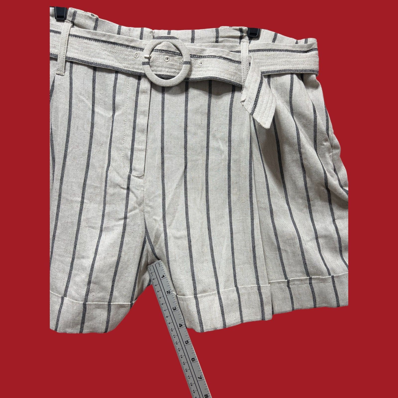 Worthington Worthington - Women's Striped Belted Shorts - Beige - 18 Size 40" / US 18 - 8 Thumbnail