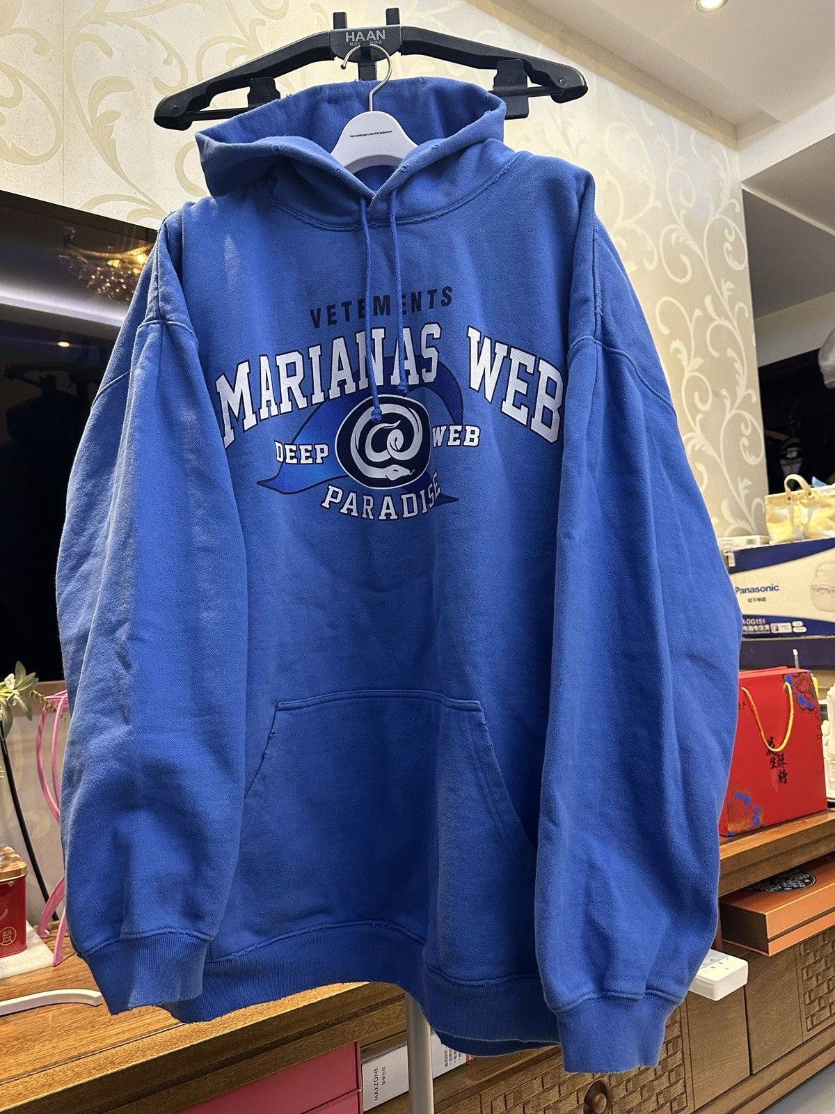 image of Vetements Marianas Web Hoodie in Blue, Men's (Size XL)