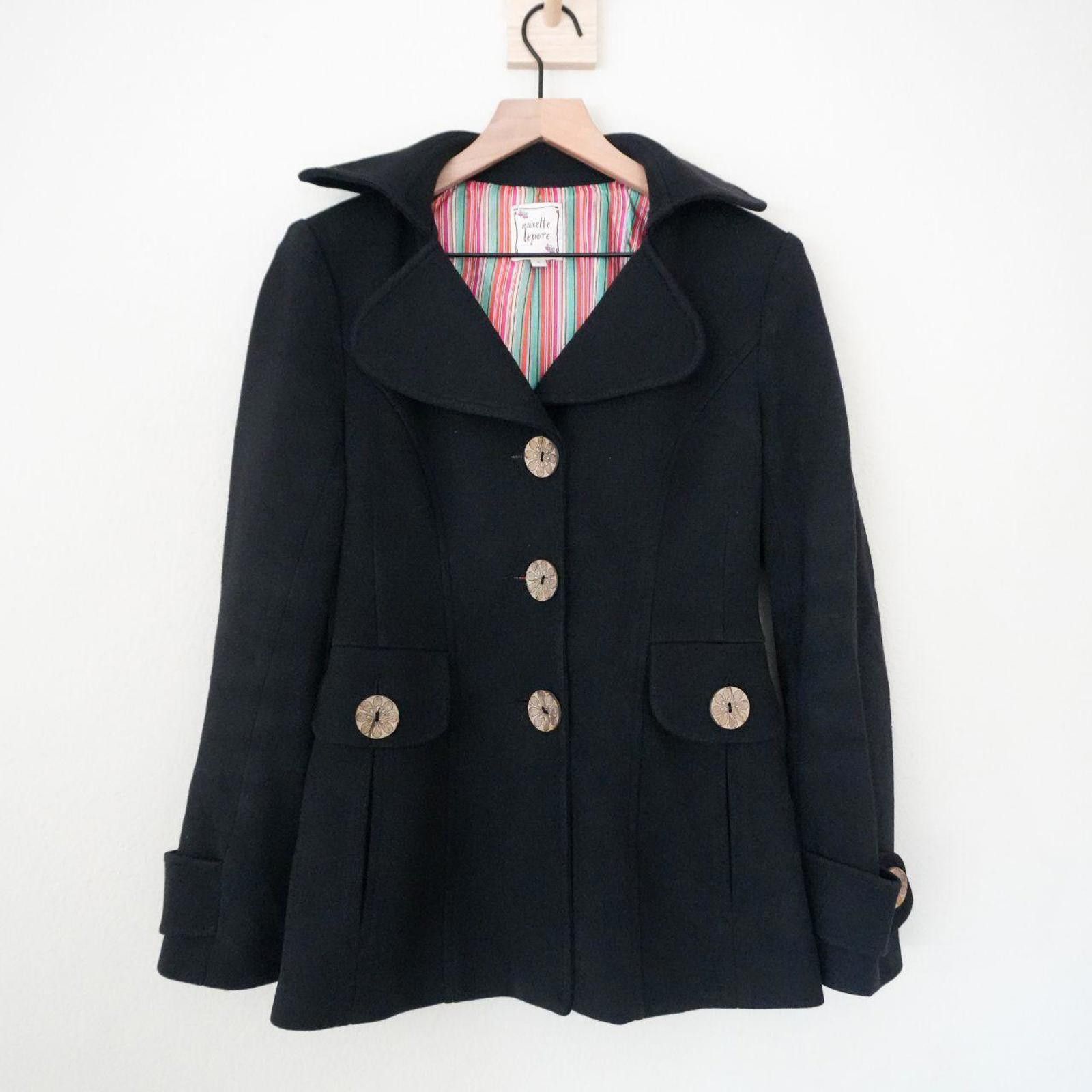 Other Nanette Lepore Pea Coat Women's L Black Sea Side Cotton Size L / US 10 / IT 46 - 1 Thumbnail