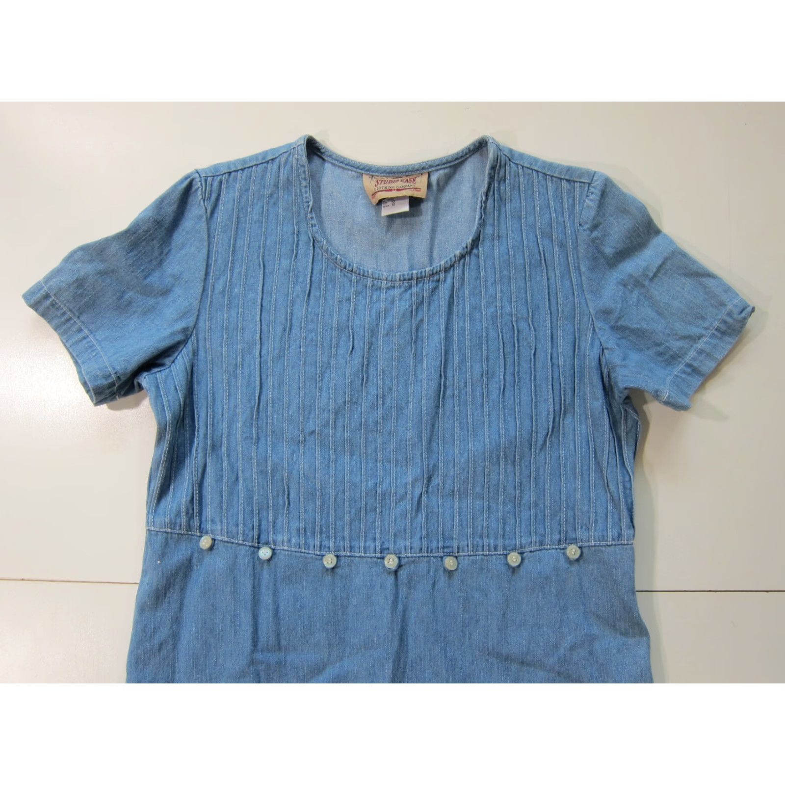 Vintage VINTAGE Studio Ease Denim Jean Light Wash Blue 100% Cotton Pleated Long Dress 10 Women Size 32" / US 10 / IT 46 - 5 Thumbnail