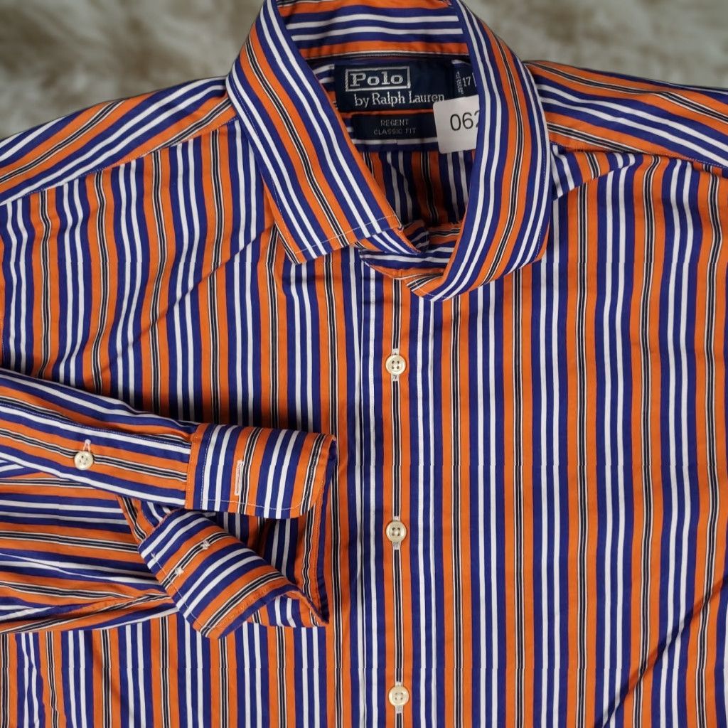 Ralph Lauren Ralph Lauren Shirt Mens XL Orange Blue Striped Pony Button-Up Long Sleeve Regular Fit Size US XL / EU 56 / 4 - 1 Thumbnail