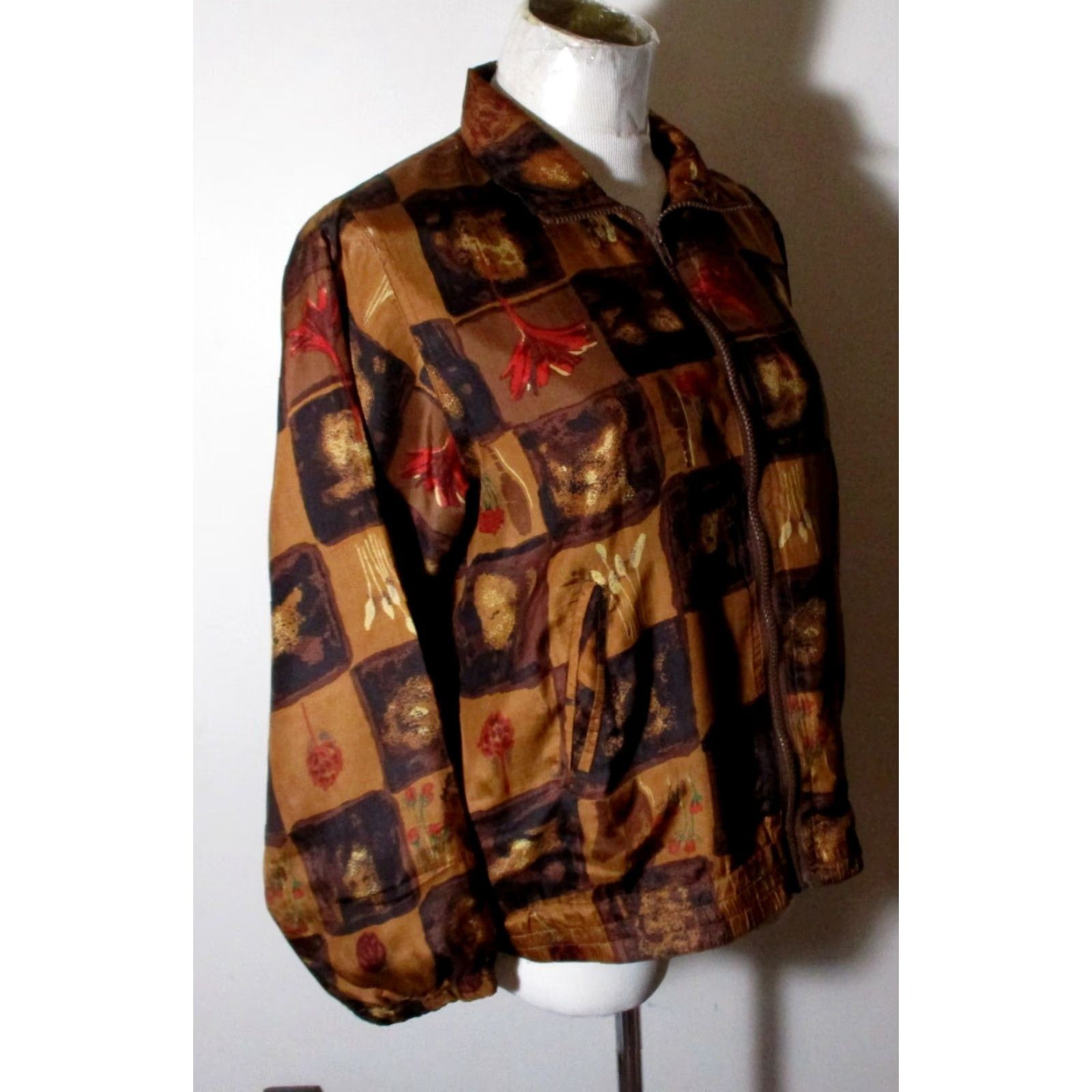 Vintage SILK XPOSURE Brown Full Zip 100% Silk Jacket Size S Petite Womens Size S / US 4 / IT 40 - 3 Thumbnail