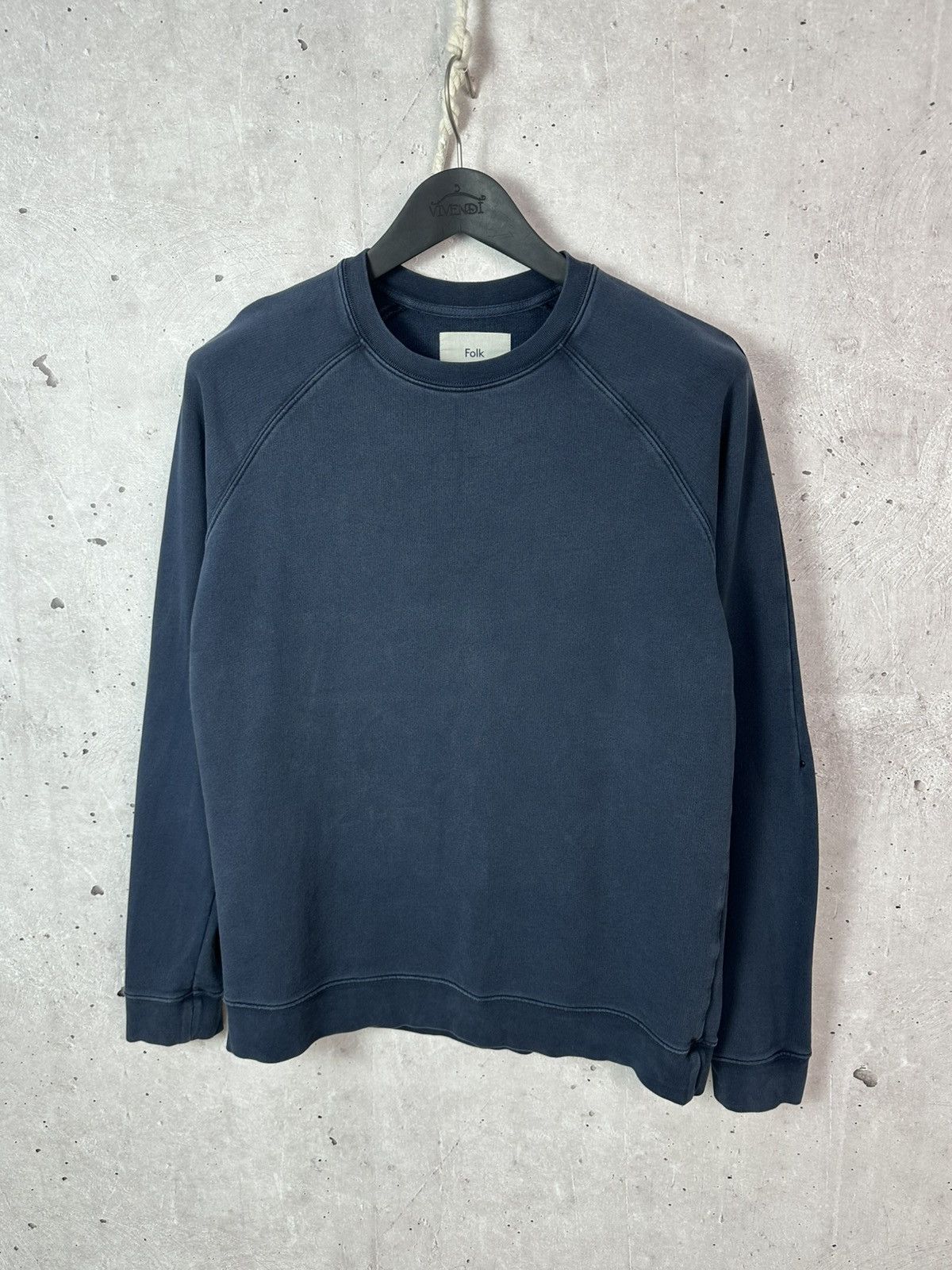 Folk Folk Navy Washed Cotton Crew Neck Long Sleeve Sweatshirt Size US M / EU 48-50 / 2 - 1 Thumbnail
