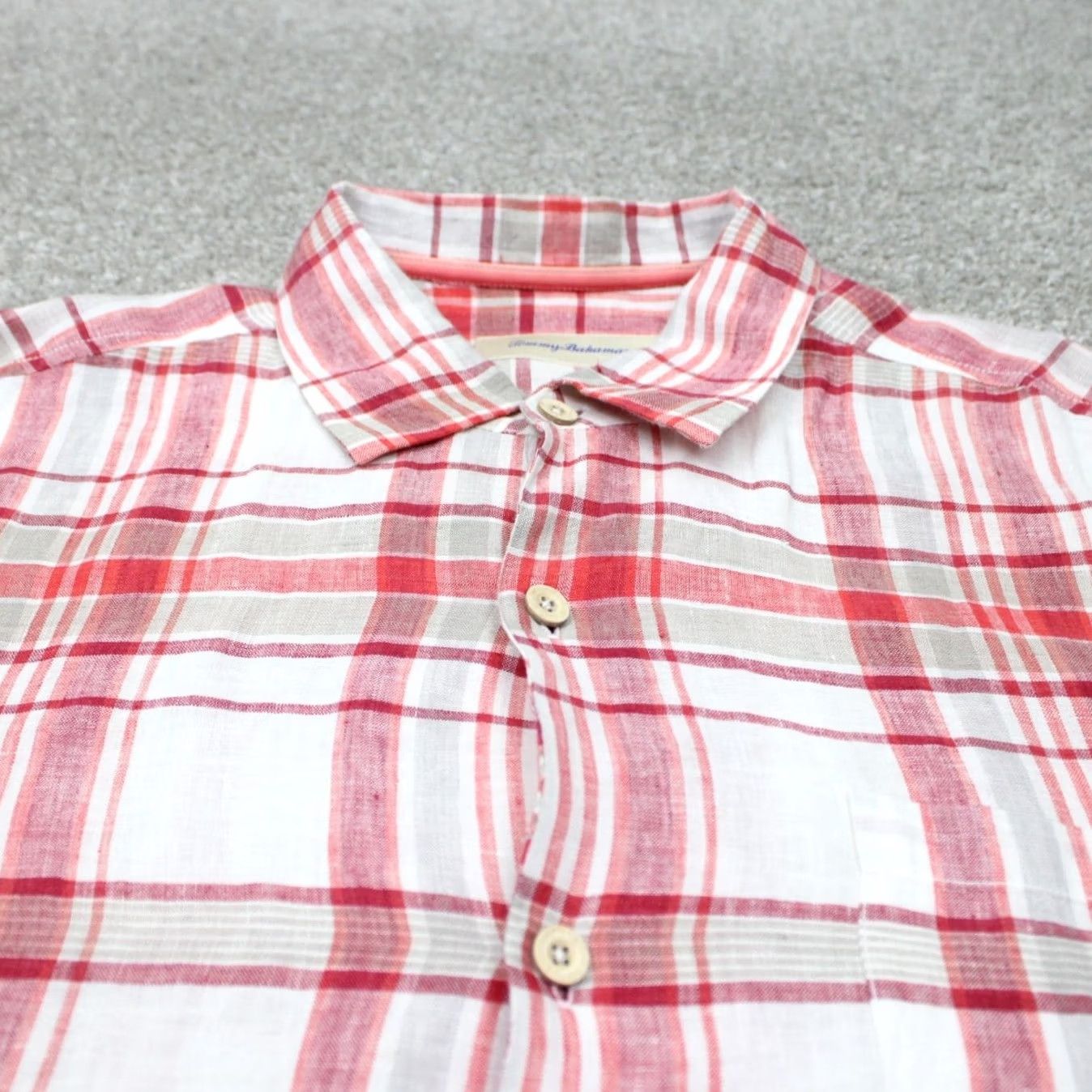 Tommy Bahama Tommy Bahama Shirt Mens XL Red/White Linen 100% Button-Up Short Sleeve Plaid/Casual Travel Vintage: No Size US XL / EU 56 / 4 - 4 Thumbnail