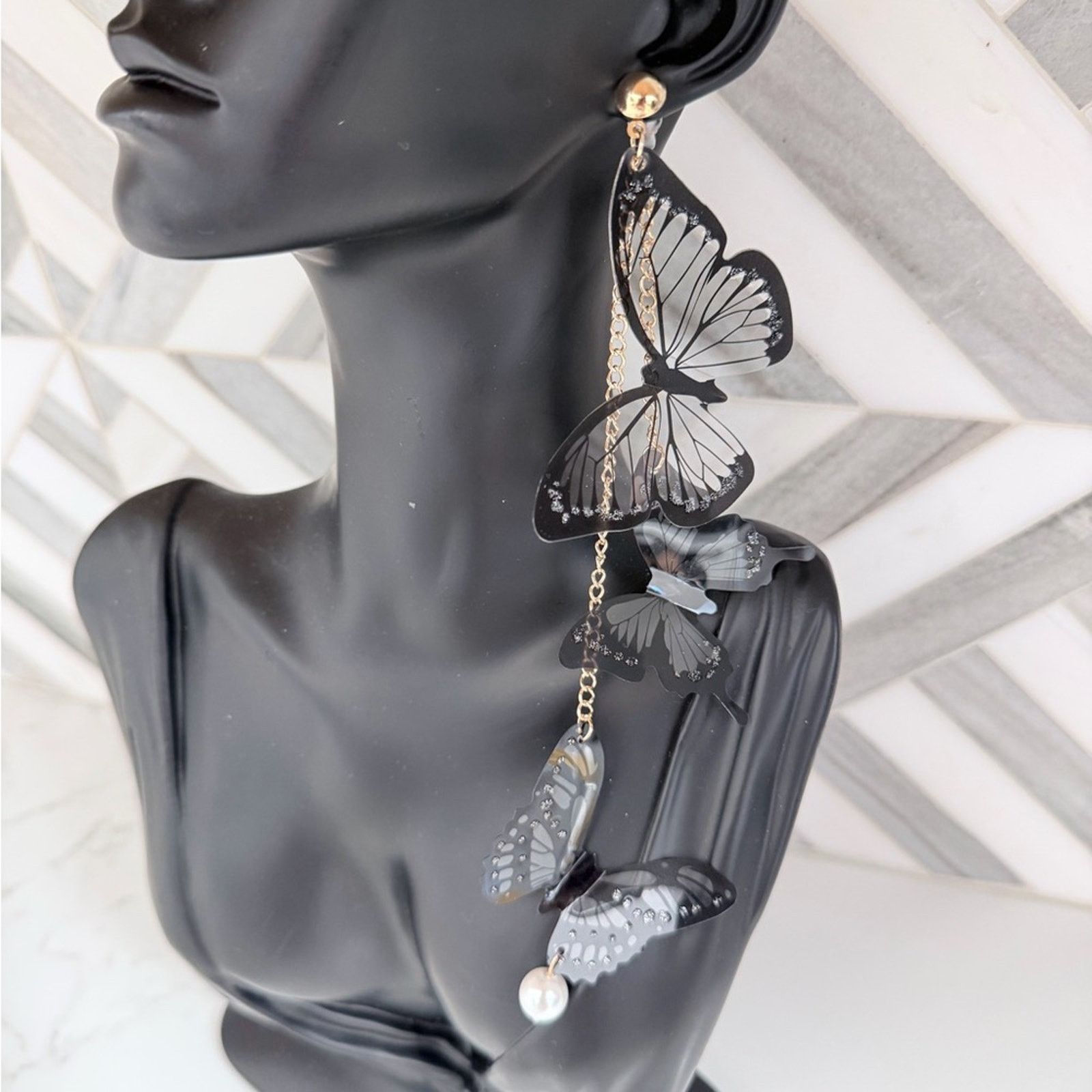 Other Acrylic Tassel Butterfly Long Drop Earrings Size ONE SIZE - 9 Thumbnail