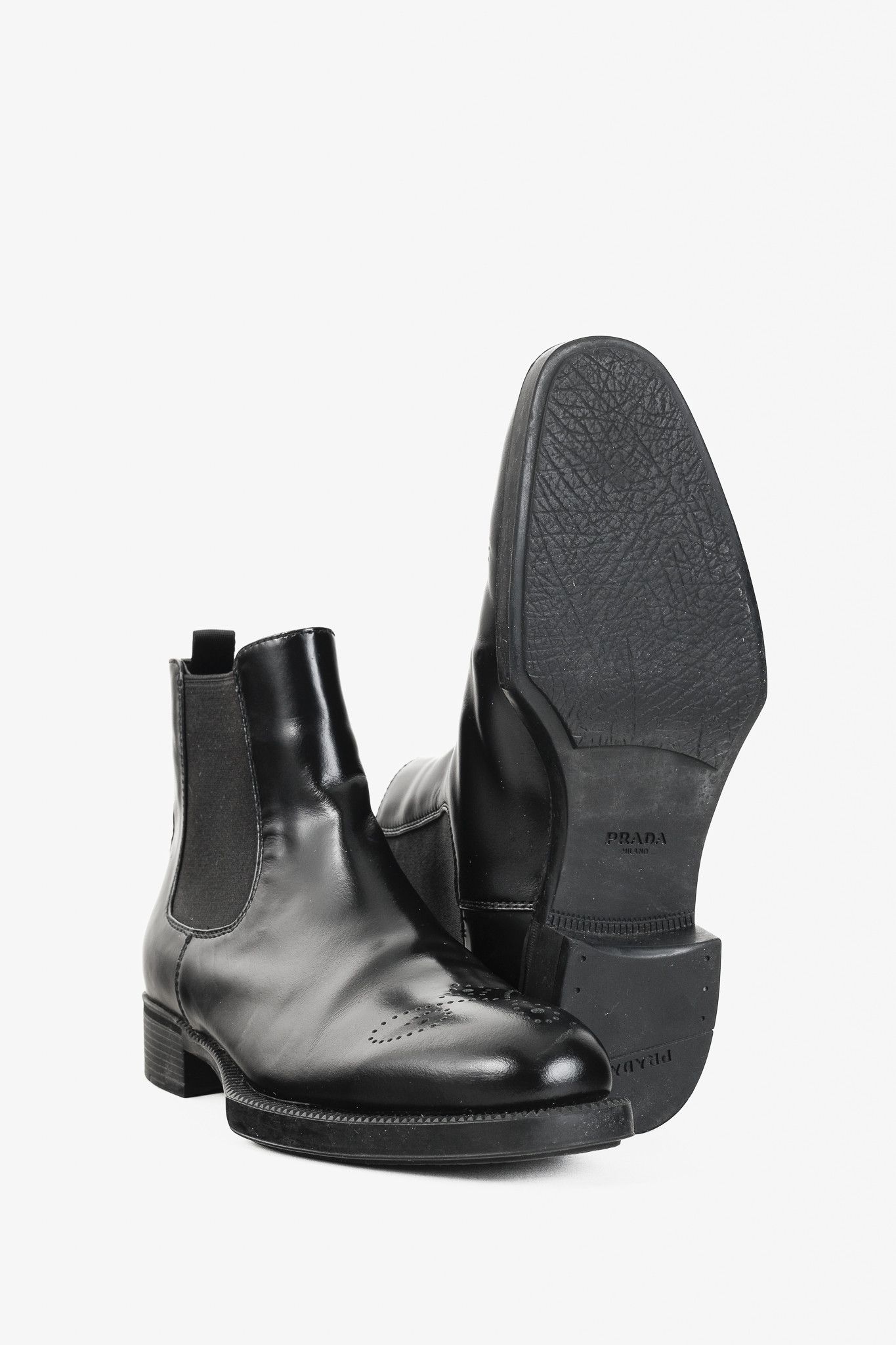 Prada Prada Black Brogue Chelsea Boots Size US 5.5 / IT 35.5 - 4 Thumbnail