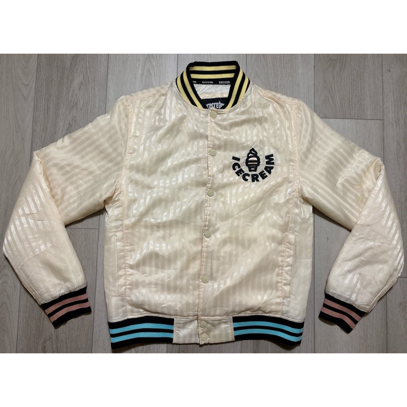 Icecream Ice Cream BBC Satin Varsity Jacket Cream Striped Bomber M Size US M / EU 48-50 / 2 - 2 Thumbnail