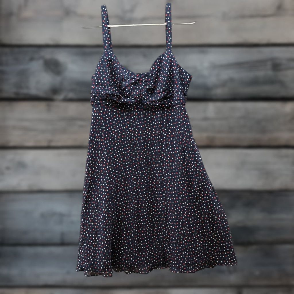 Vineyard Vines 100% Silk Cami Dress Womens 10 Navy Blue Polka Dot