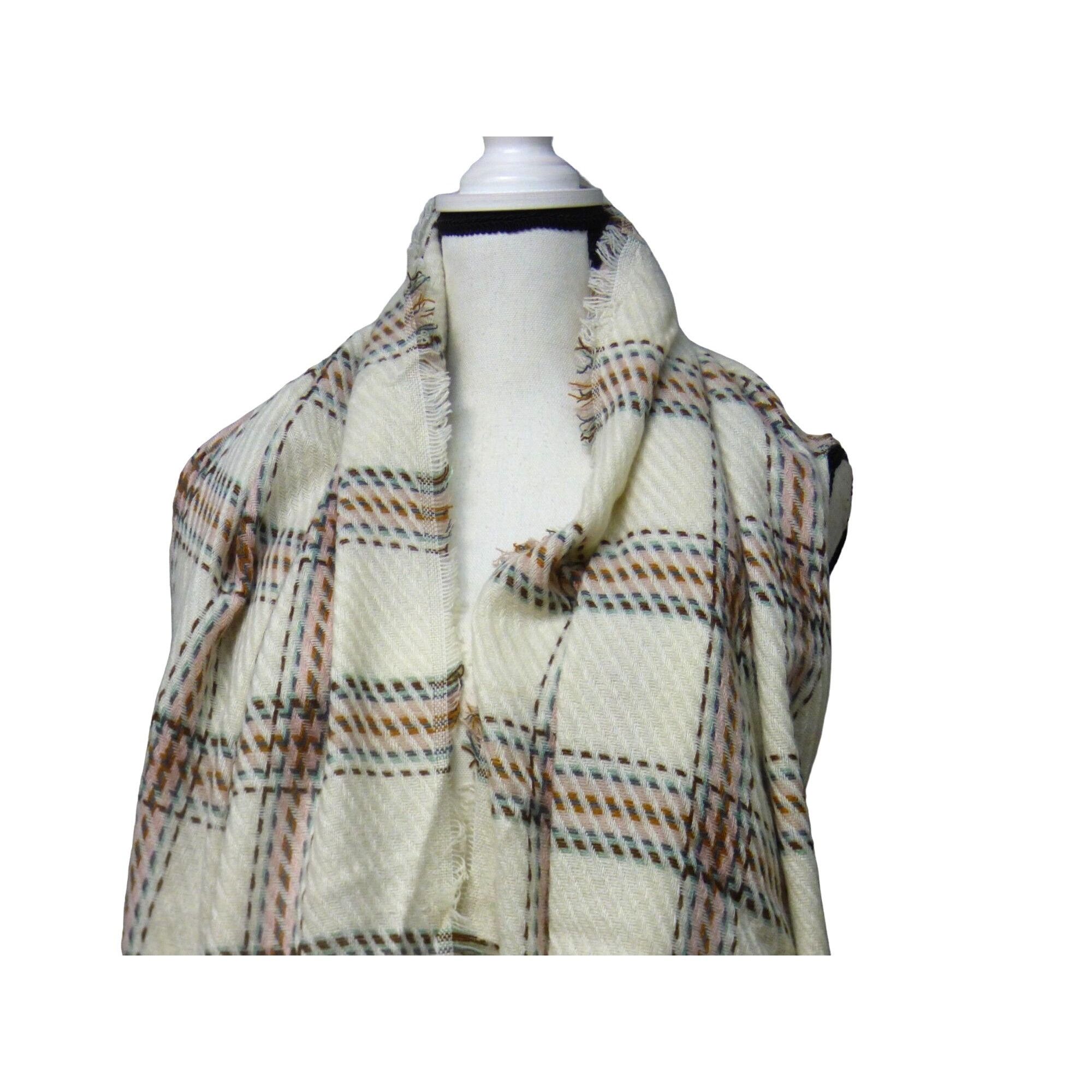 Other Cejon Heritage Plaid Blanket Scarf/ Wrap, 20”x76”, Ivory Size ONE SIZE - 9 Thumbnail
