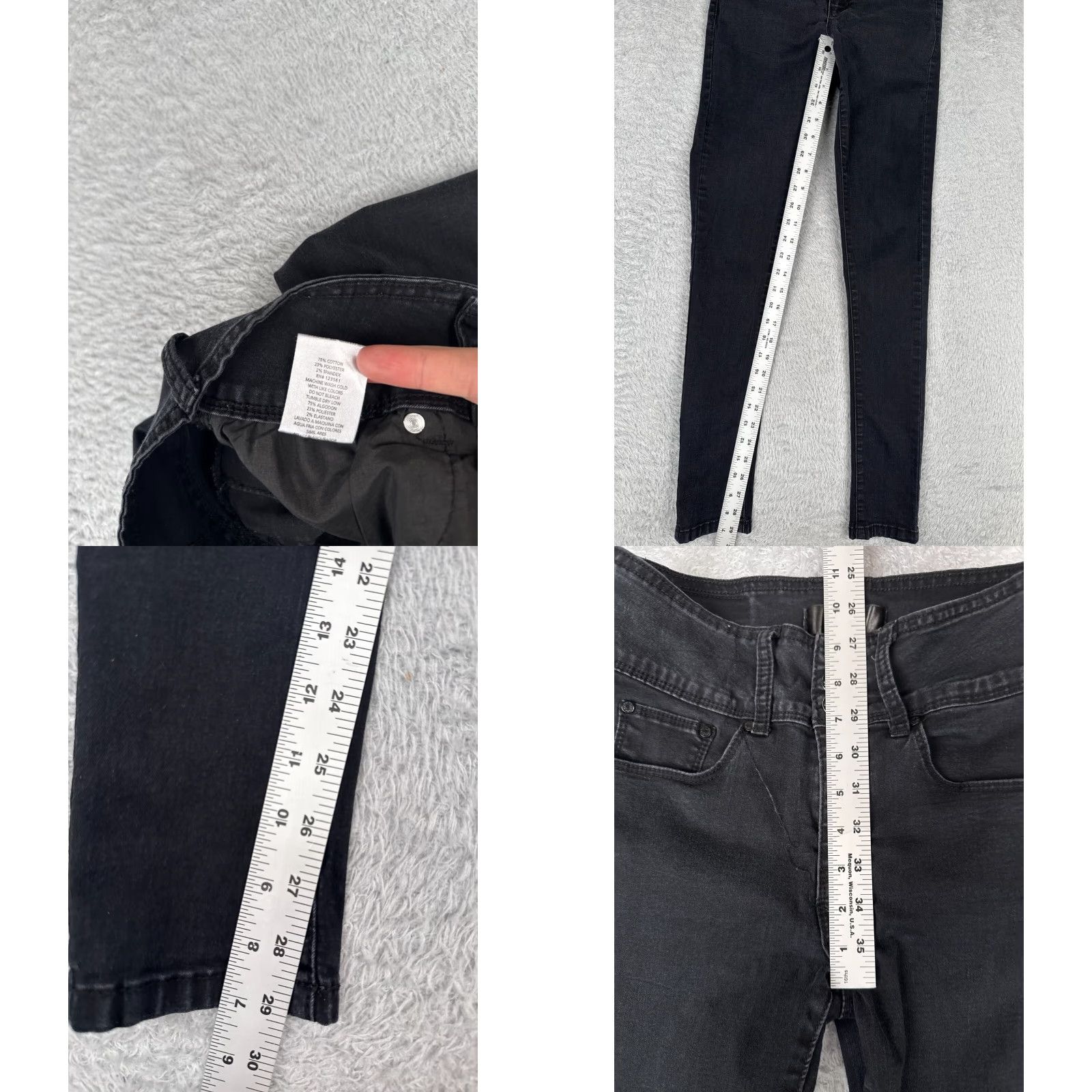 Vintage Monkey Ride Jeans Juniors 1 Black Skinny Denim Regular Rise Mid 24x29 5-Pocket Distressed Stretch Vintage No USA Womens Size 25" / US 0 / IT 36 - 8 Thumbnail