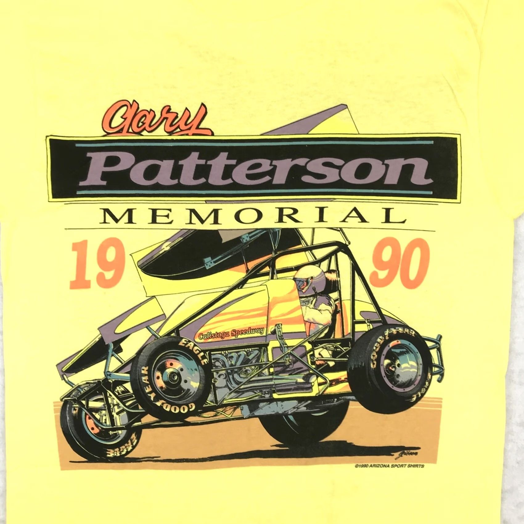 Fruit Of The Loom NOS vintage 90s Gary Patterson Narc Sprint Car Racing T-Shirt S Crew Neck Short Sleeve Yellow Cotton Fruit of the Loom Mens Size US S / EU 44-46 / 1 - 4 Thumbnail