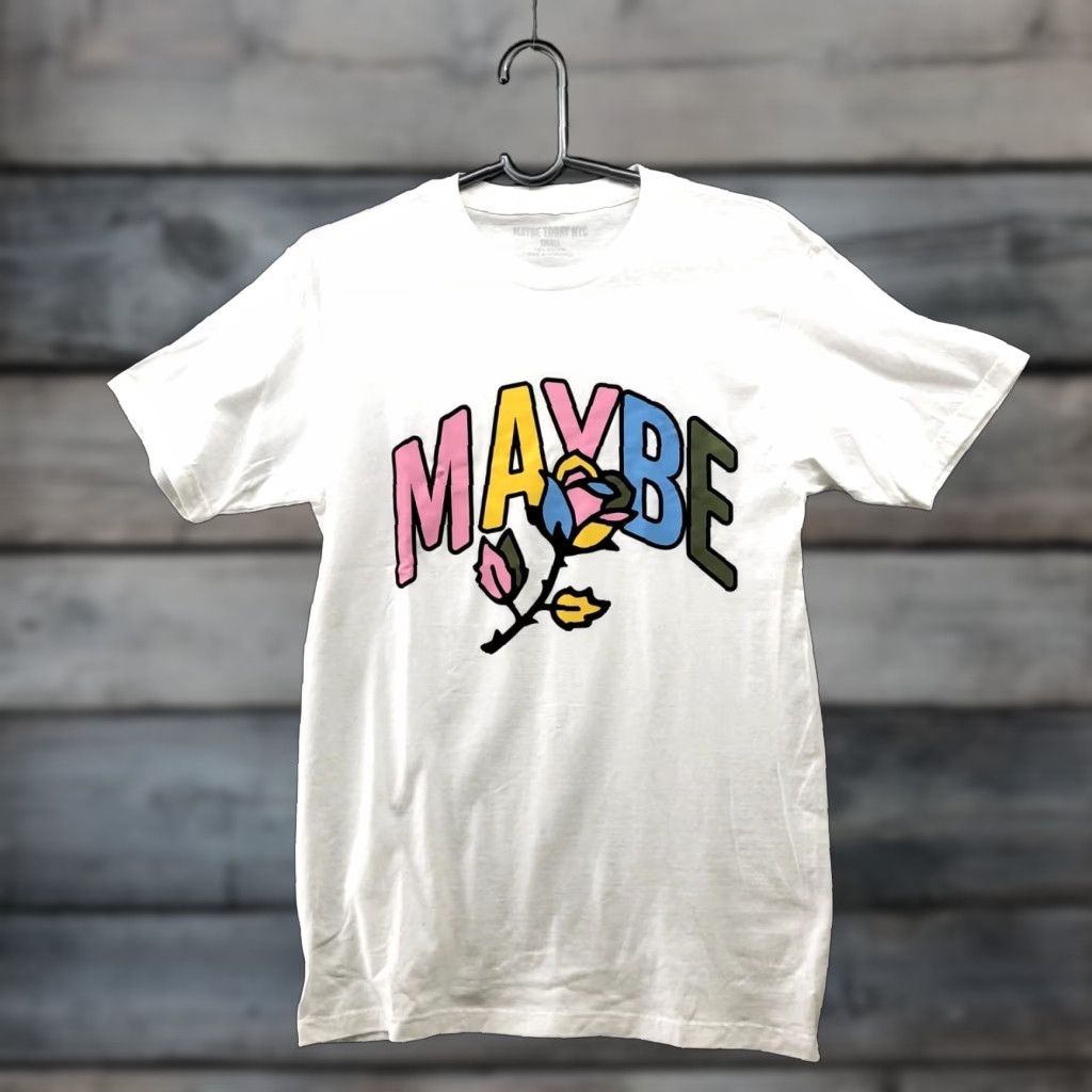 Vintage Maybe NYC Graphic T Shirt Unisex Adults S White Floral Cotton Crewneck Short Sleeve Mens Womens Shirt Size S / US 4 / IT 40 - 1 Thumbnail