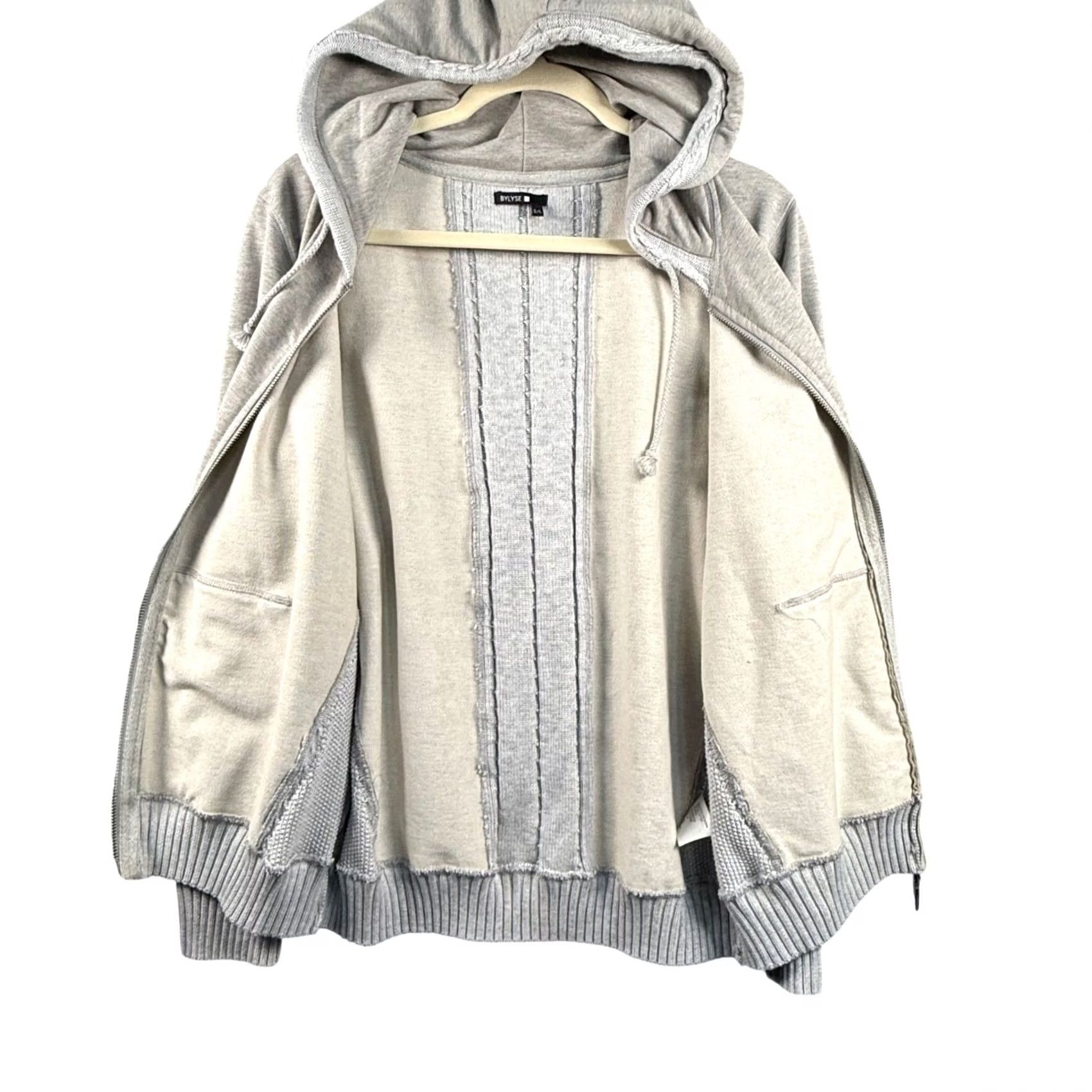 Vintage BYLYSE Cable Knit Trim Full Zip Hoodie Sweatshirt Mixed Media Coastal Grandma L Womens Size L / US 10 / IT 46 - 2 Thumbnail