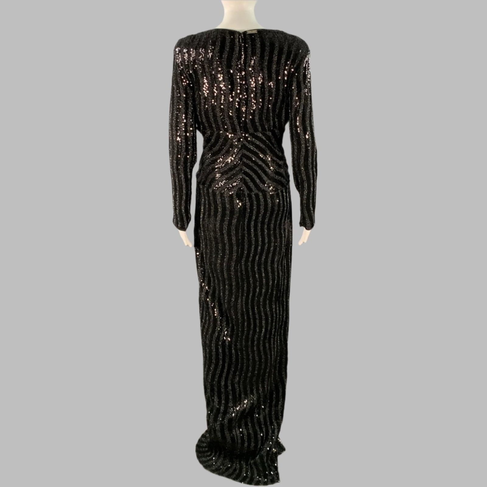 John Richmond Size M Black Silver Polyester Sequined V-Neck Evening Gown Size M / US 6-8 / IT 42-44 - 5 Thumbnail