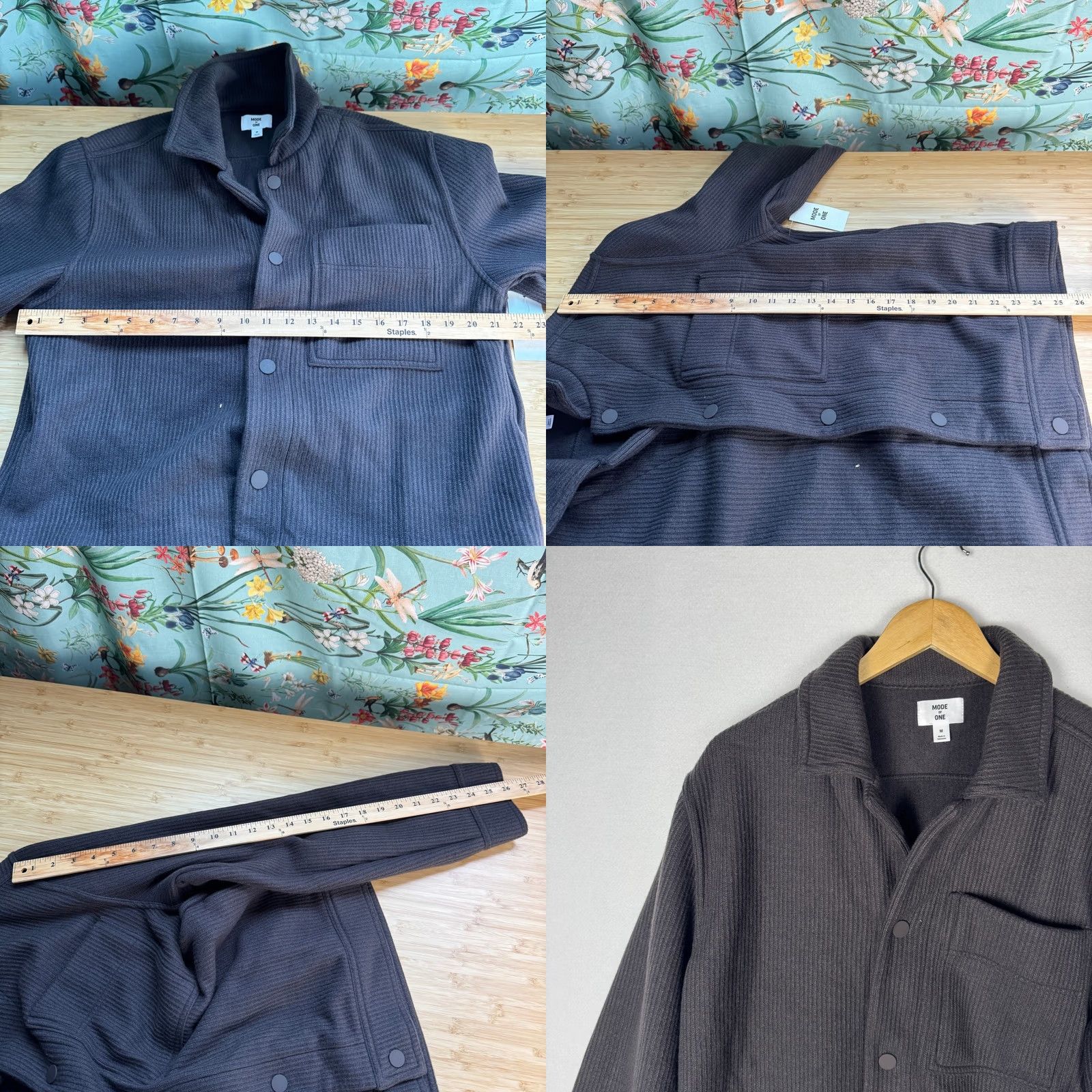 Vintage Mode Of One Mens M Jet Grey Knit Shirt Jacket Snap Front Textured NWT Size US M / EU 48-50 / 2 - 8 Thumbnail